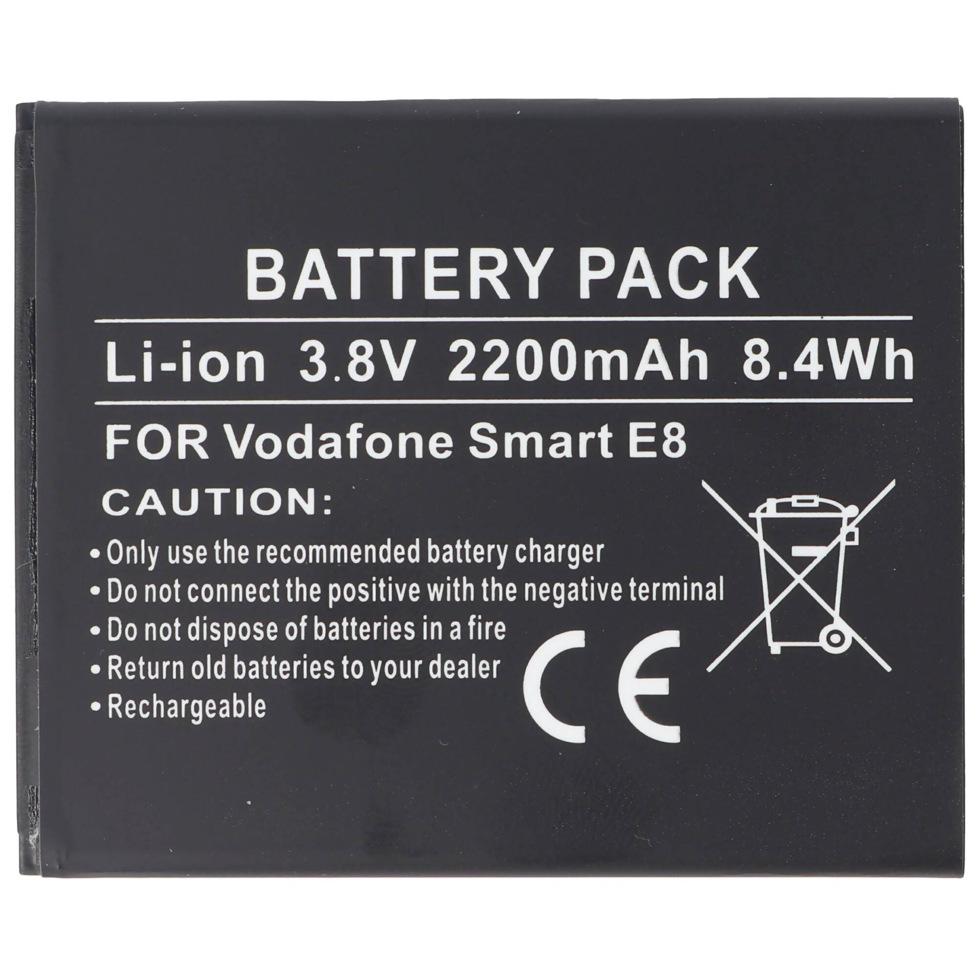 Akku passend für Vodafone Smart E8 Akku Li3822T43P4h736040, VFD510 Li-Ion, 3,8V, 2200mAh, 8,4Wh