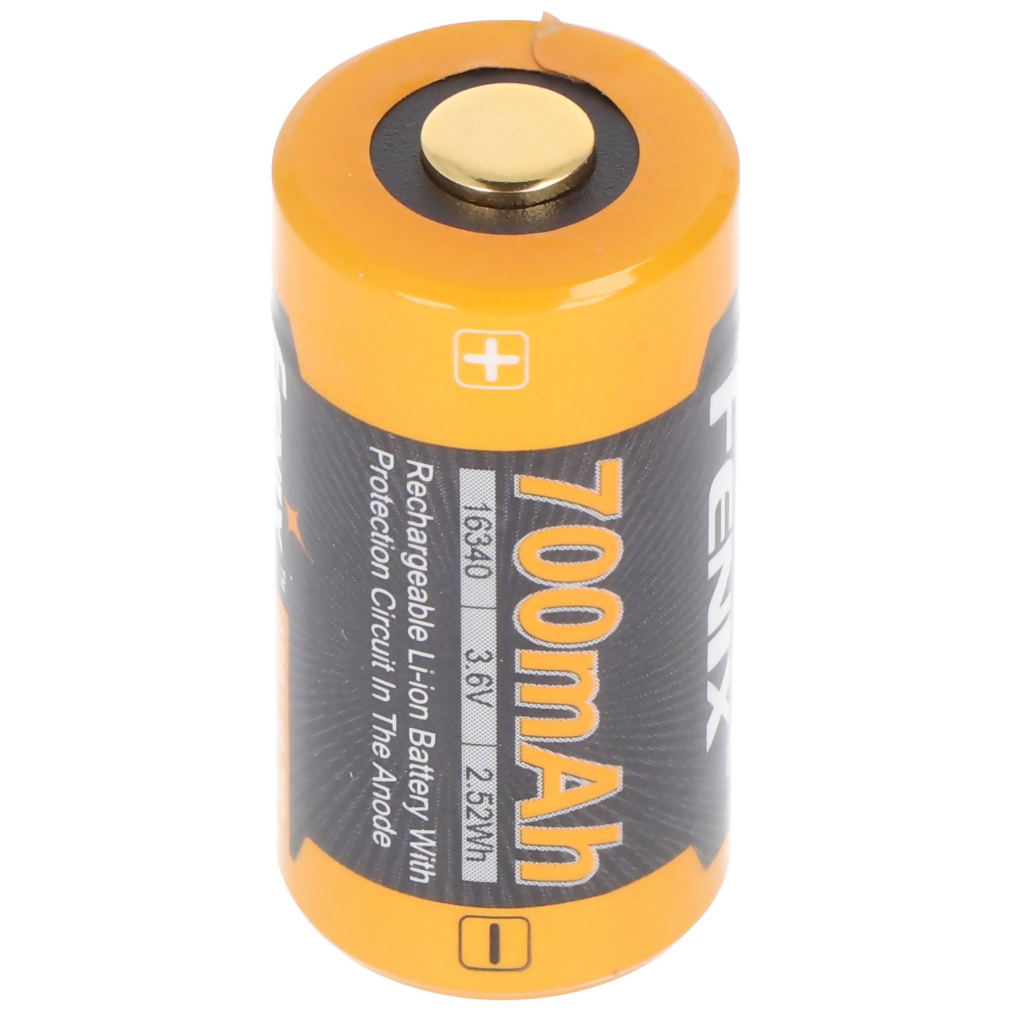 CR123 A Li-ion Batterie wiederaufladbar 3,6-3,7 Volt min.700mAh, typisch 760mAh, max. 820mAh, 35x16mm mit AkkuShop Trans