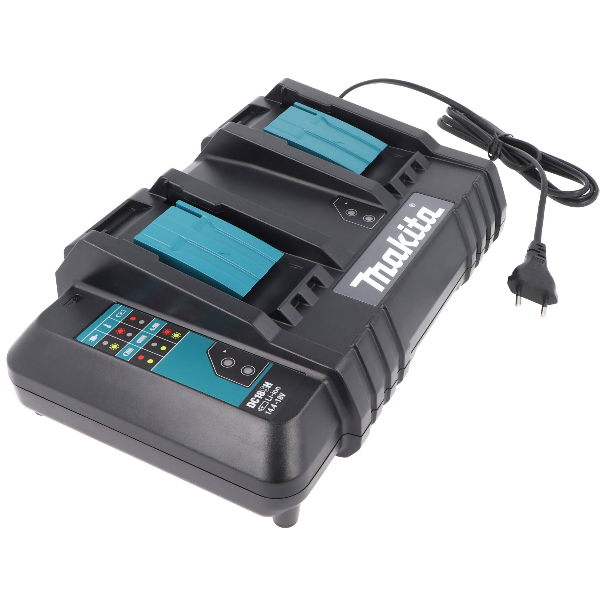 2-Schacht Makita DC 18 SH Doppel Schnell-Ladegerät 14,4 Volt und 18 Volt für 1-2 Li-Ion Akku