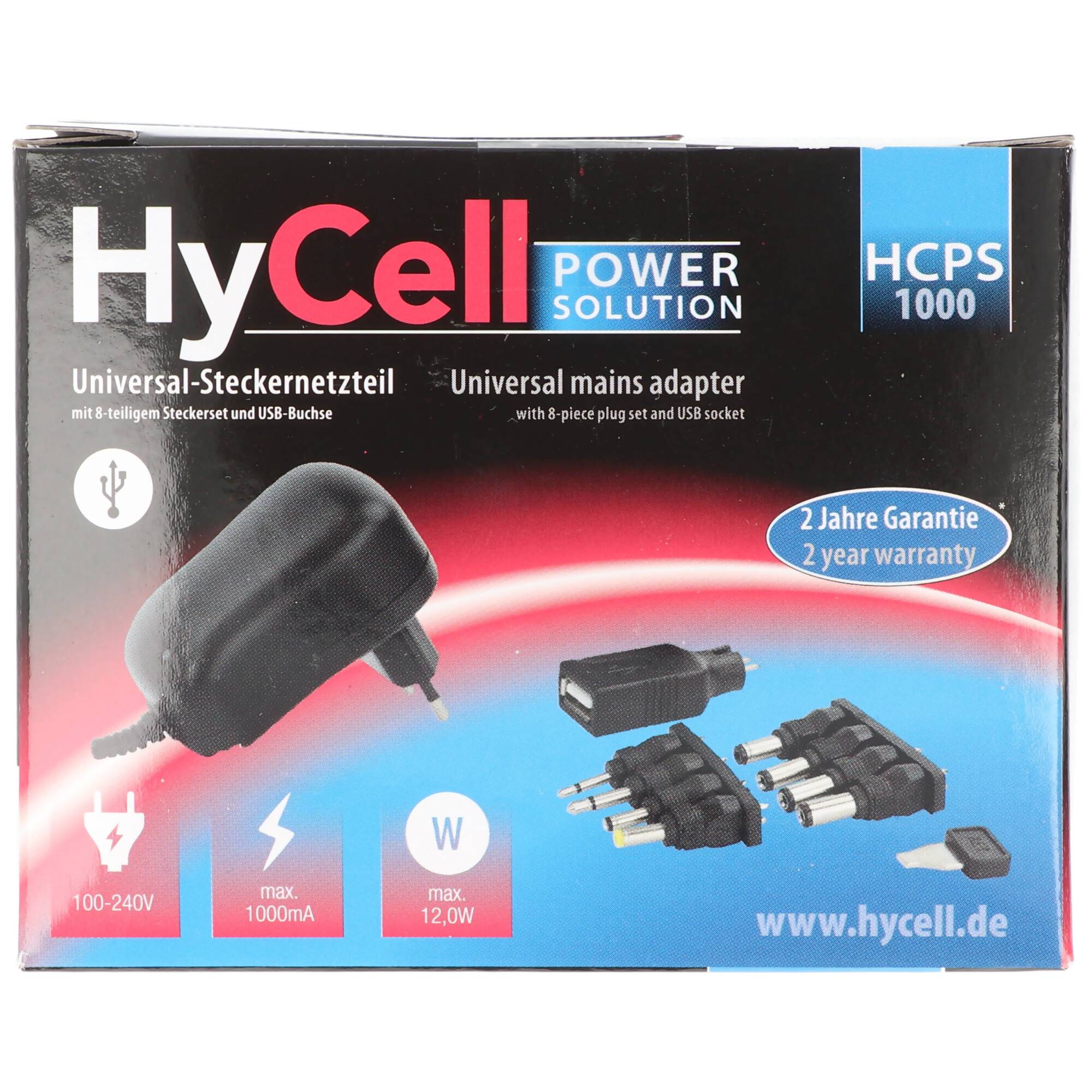 Universalnetzteil mit 9 Volt Batterieanschluss, perfekt um klassische 9 Volt Batterien oder Akkus zu ersetzen, max. 1000