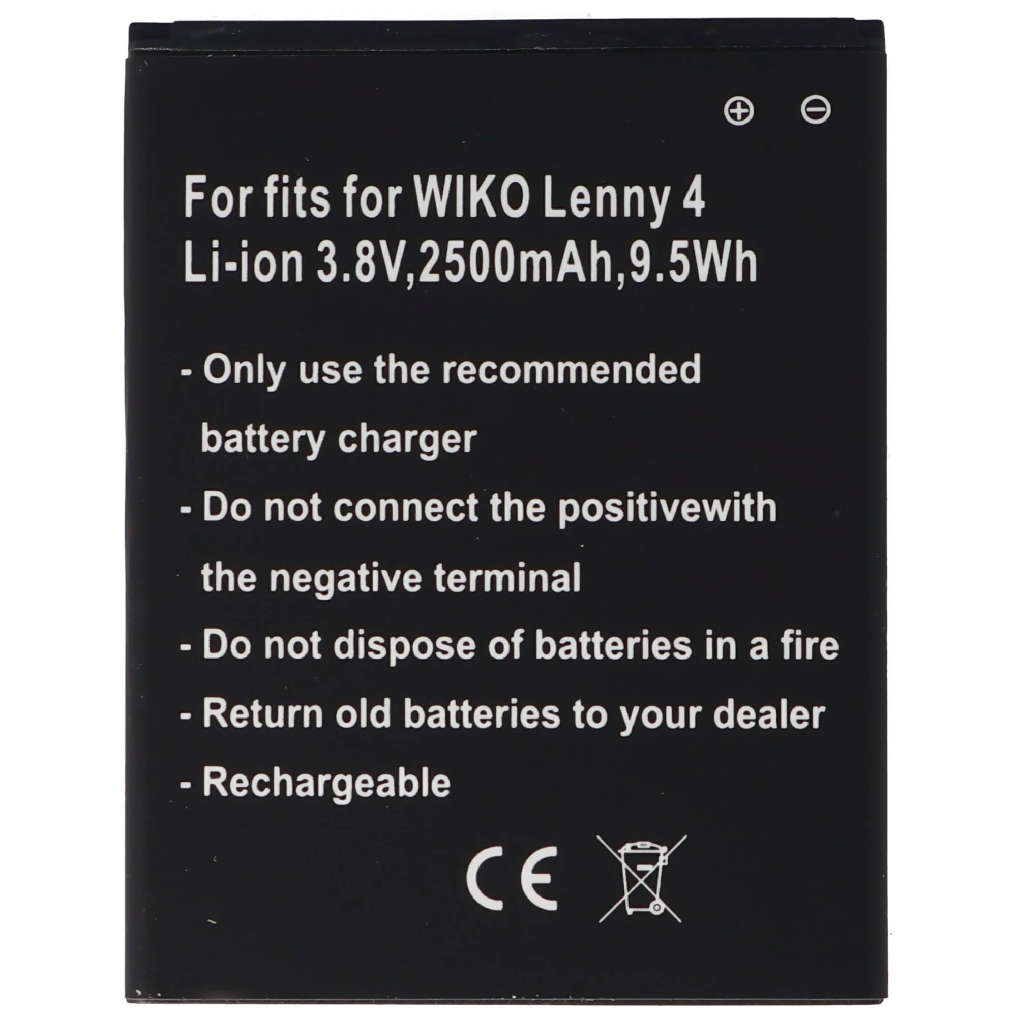 Akku nur passend für den WIKO Lenny 4 Akku 3913, Lenny 4 Plus, Harry Li-Ion, 3,8 Volt 2500mAh, 9,5Wh, removable