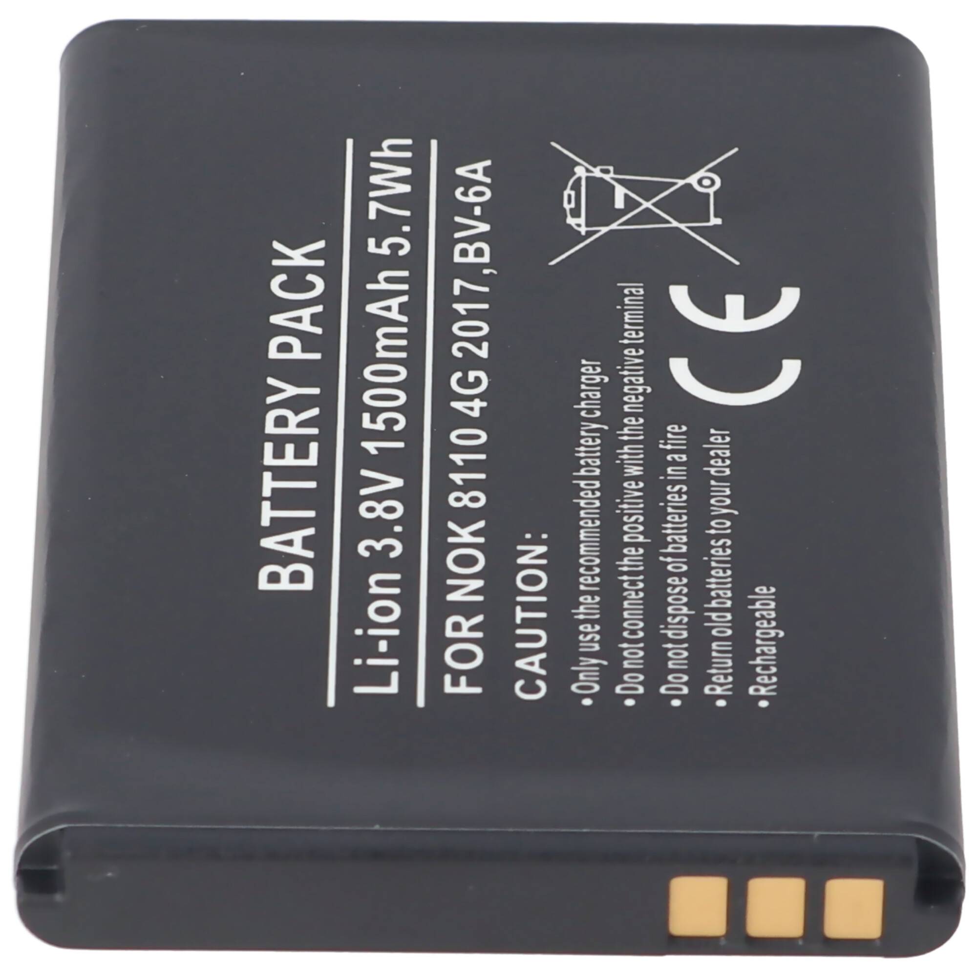 Akku passend für Nokia 8110 4G 2017, BV-6A Li-Ion 3,8 Volt 53,2 x 38,0 x 5,9mm
