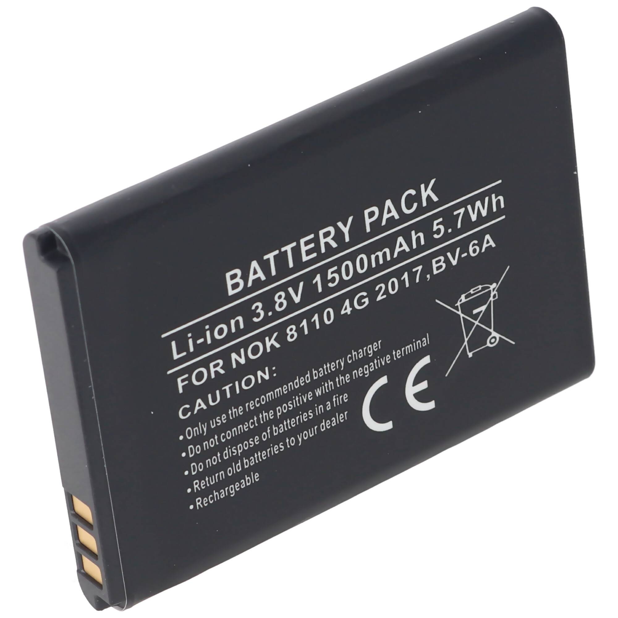 Akku passend für Nokia 8110 4G 2017, BV-6A Li-Ion 3,8 Volt 53,2 x 38,0 x 5,9mm