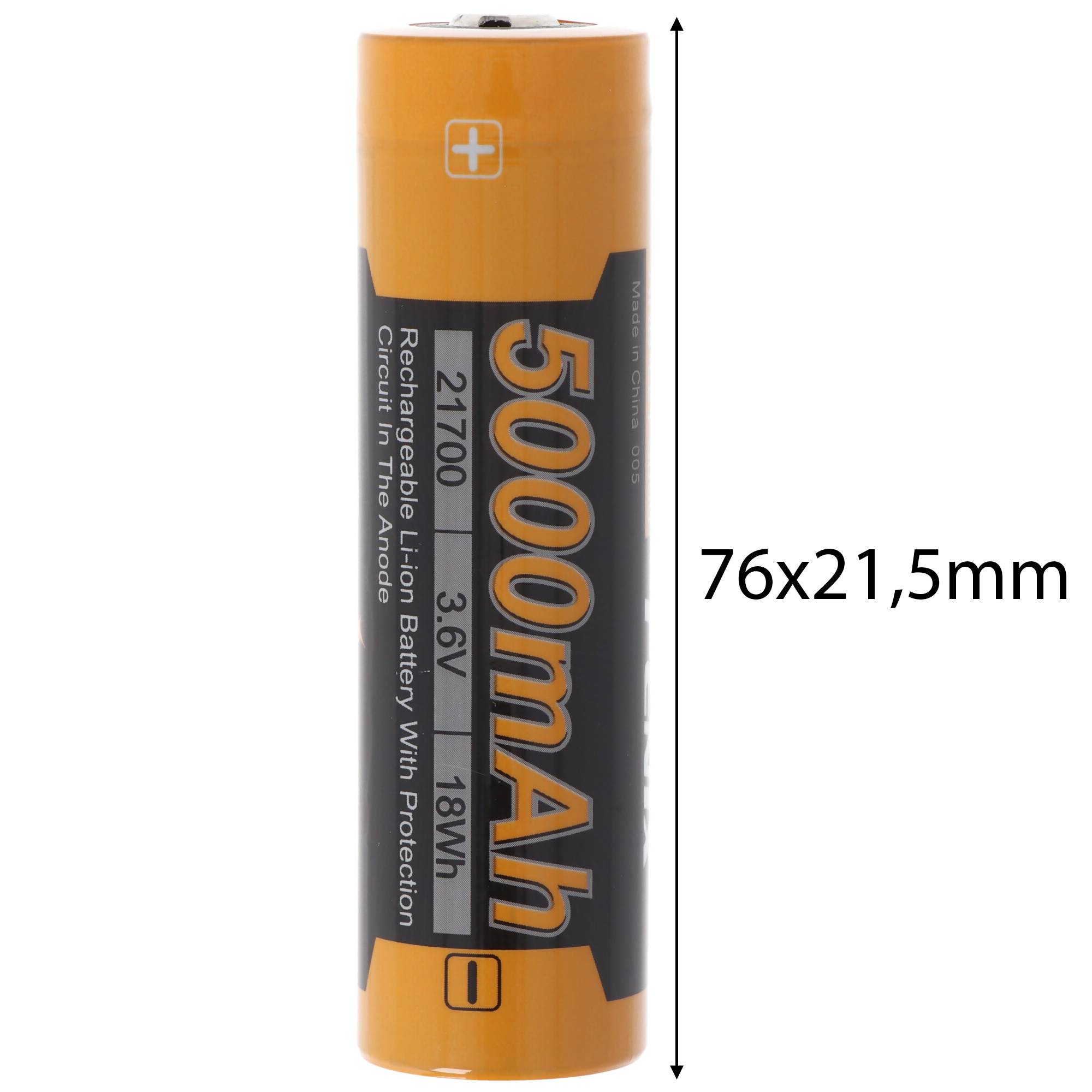 21700 Fenix ARB-L21-5000 Li-Ion Akku Grösse 21700er, 76x21,5mm in der Abmessung