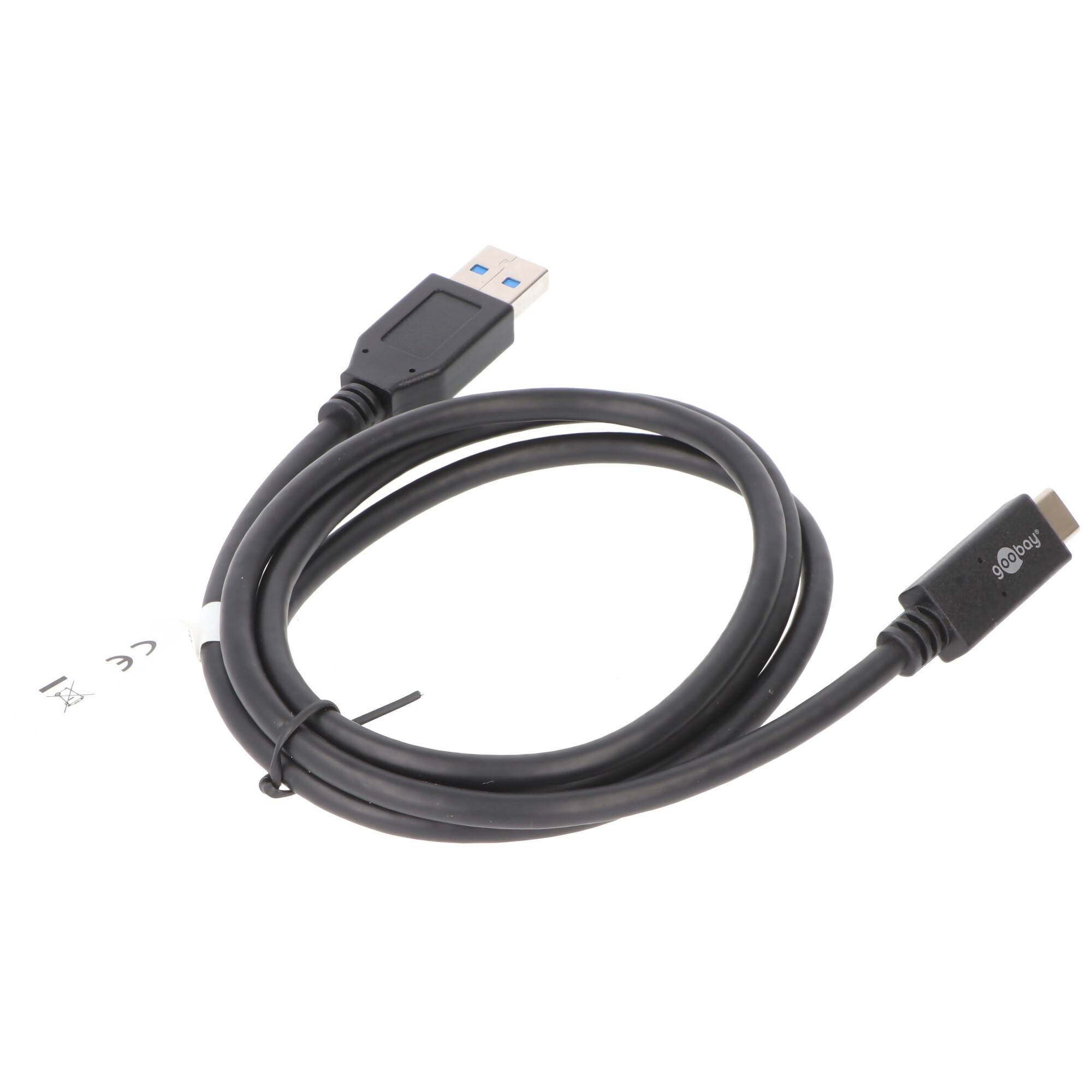 USB-C Lade- und Synchronisationskabel USB 3.1 Generation 2 für alle Geräte mit USB-C Anschluss, 1 Meter schwarz, 3A