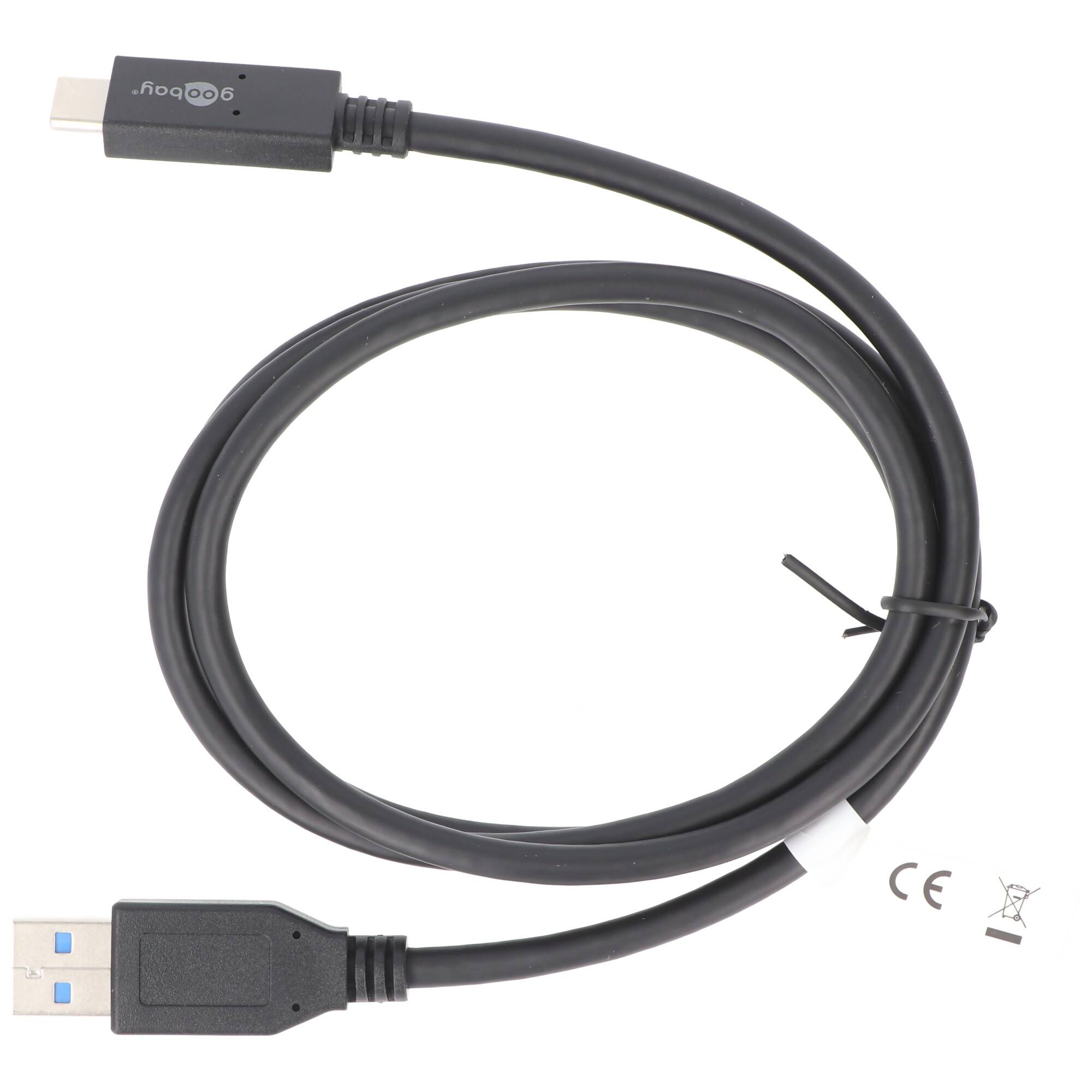 USB-C Lade- und Synchronisationskabel USB 3.1 Generation 2 für alle Geräte mit USB-C Anschluss, 1 Meter schwarz, 3A