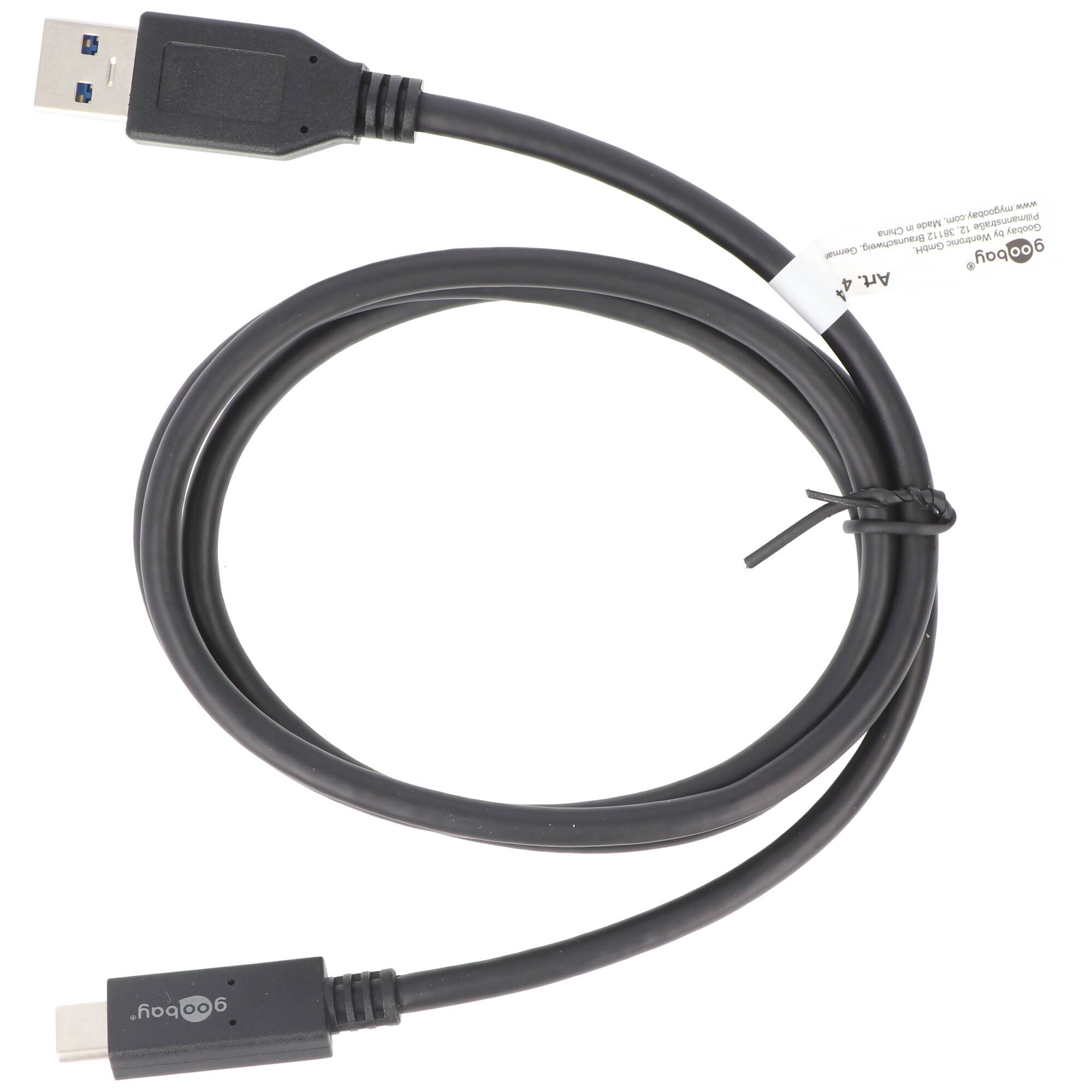 USB-C Lade- und Synchronisationskabel USB 3.1 Generation 2 für alle Geräte mit USB-C Anschluss, 1 Meter schwarz, 3A