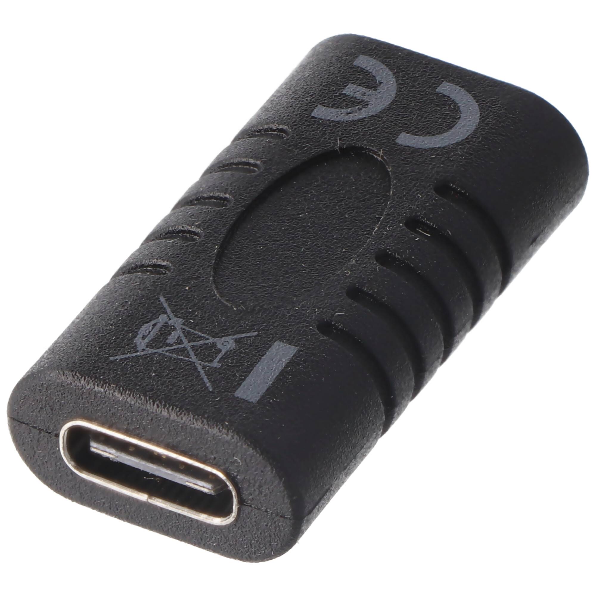 Adapter USB-C™ auf USB-C™ zum einfachen Verbinden von zwei USB-C™-Kabeln, schwarz
