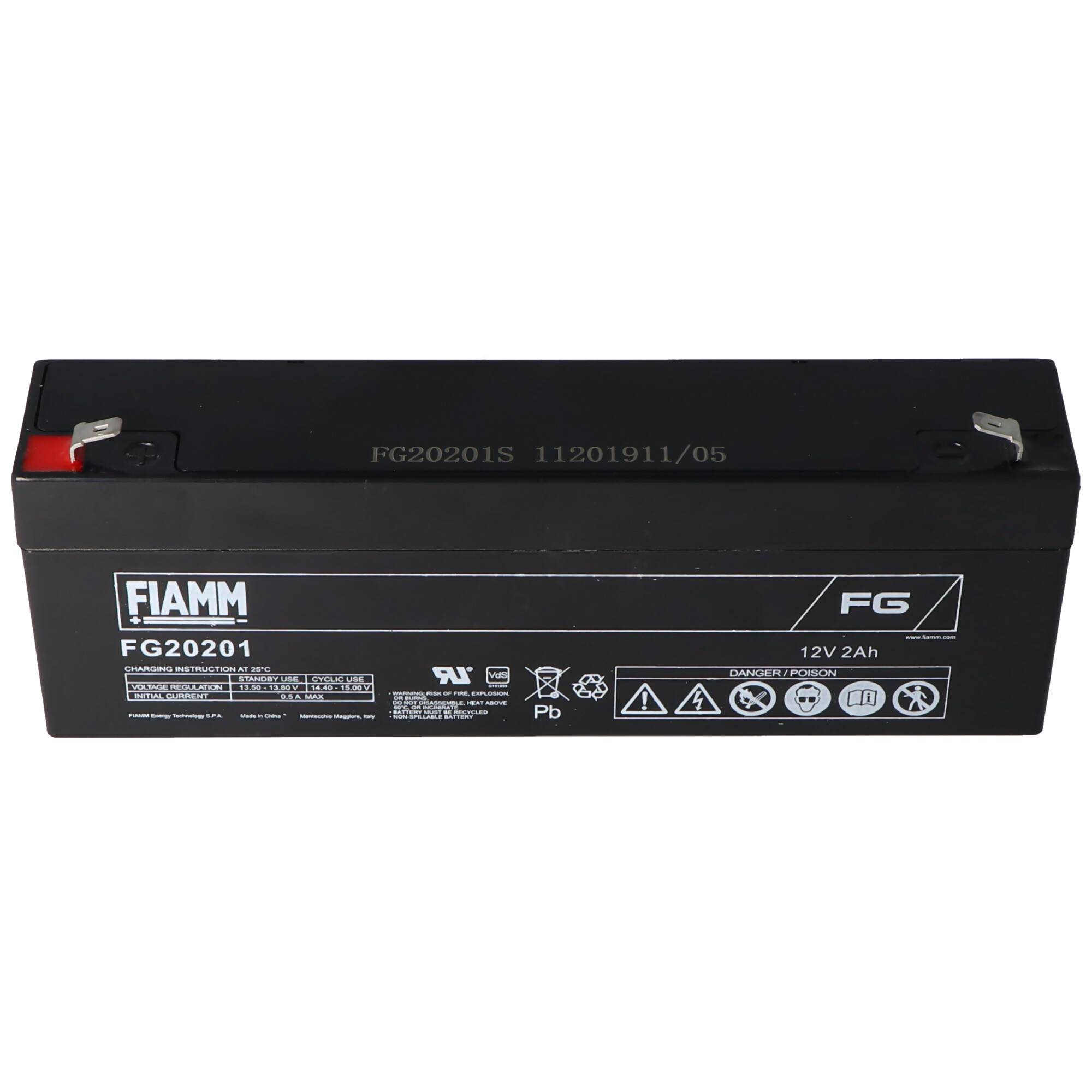 Fiamm FG20201 Akku 2,0Ah PB Blei Akku wartungsfrei, mit 4,8mm Steckkontakten