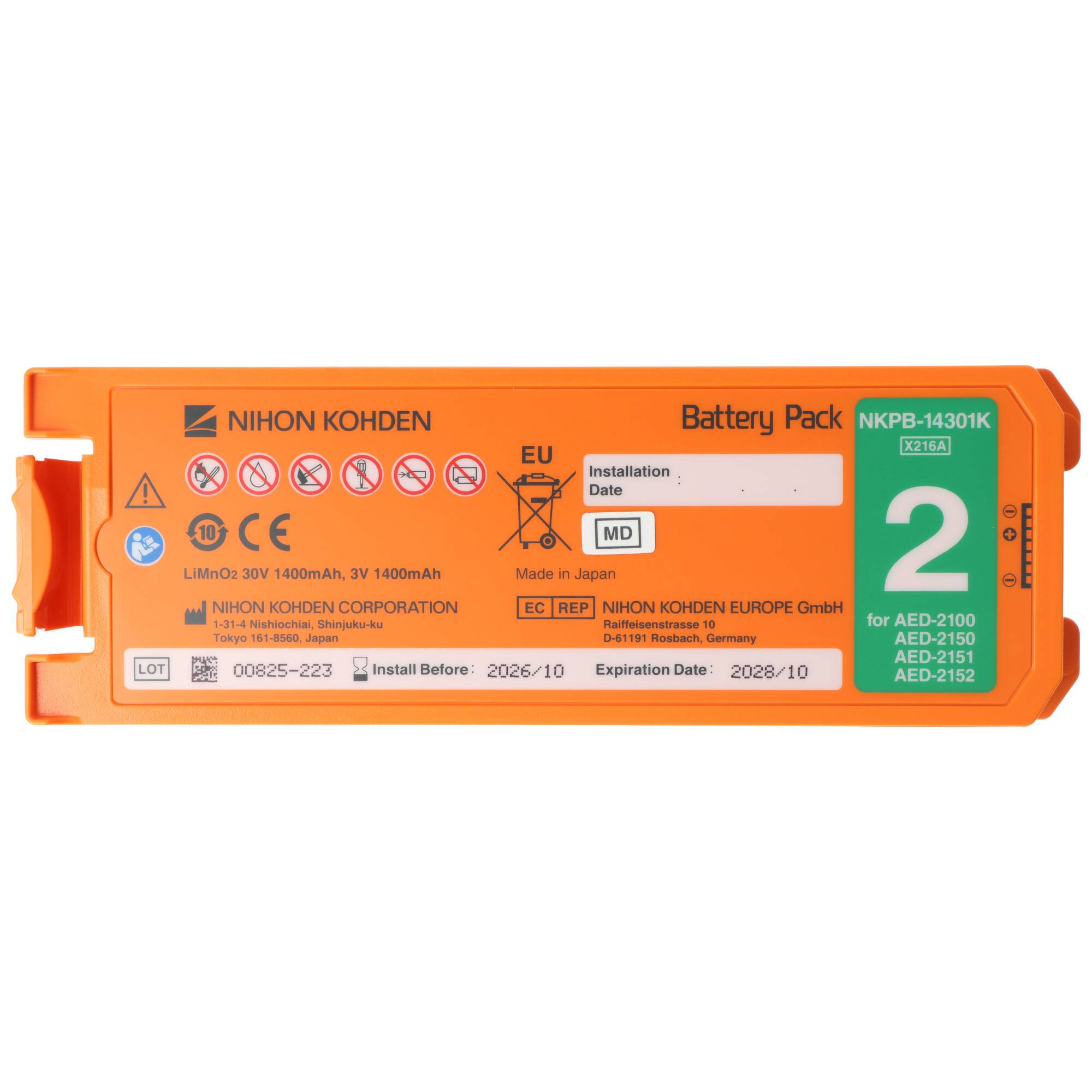 Original Lithiumbatterie Nihon Kohden Defibrillator Cardiolife AED2100 - NKPB-14301K
