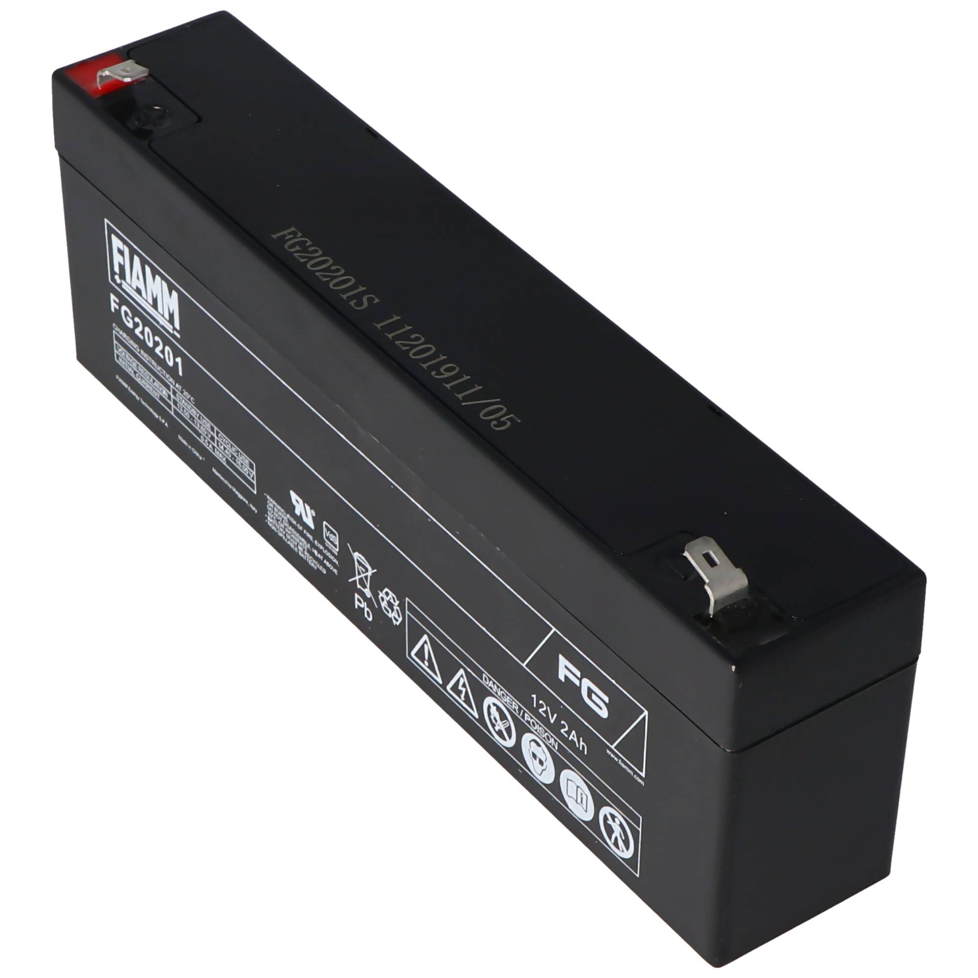 Fiamm FG20201 Akku 2,0Ah PB Blei Akku wartungsfrei, mit 4,8mm Steckkontakten