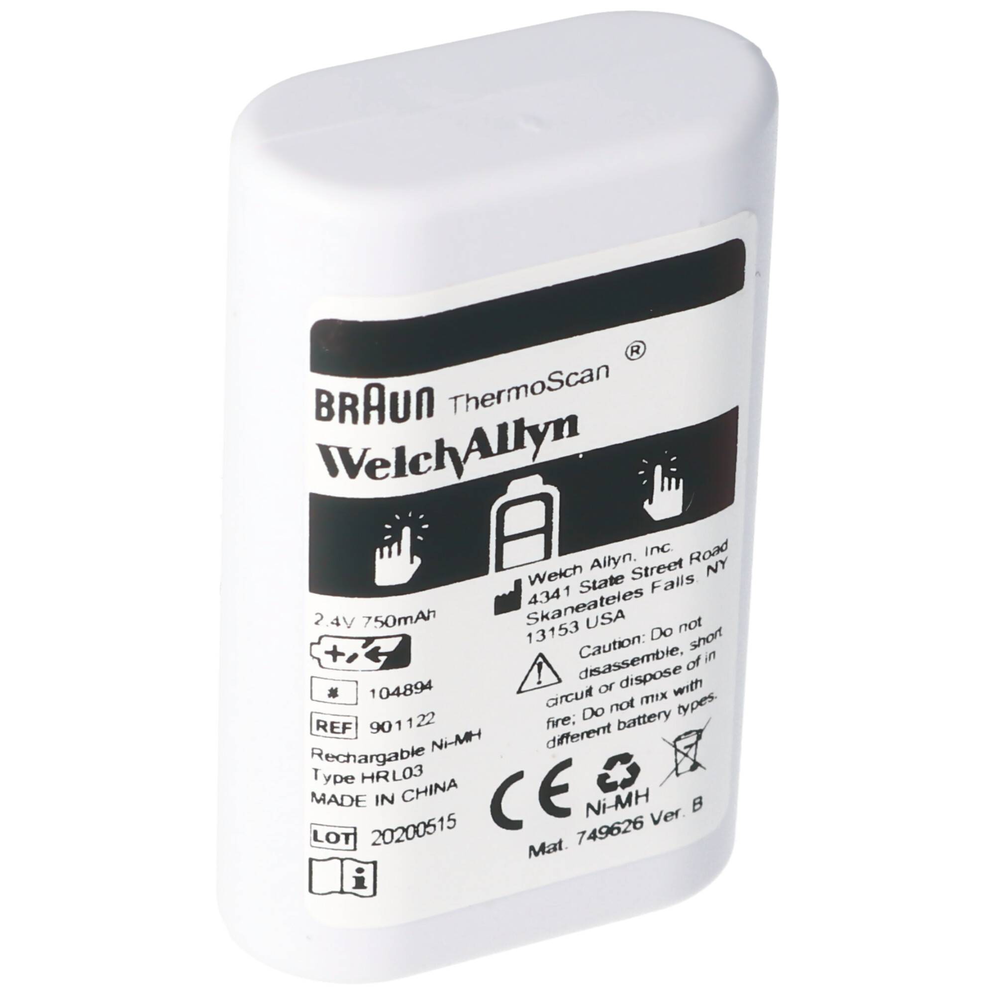 Original NiMH Akku Braun, Welch Allyn Thermoscan Pro 6000 - Typ 104894