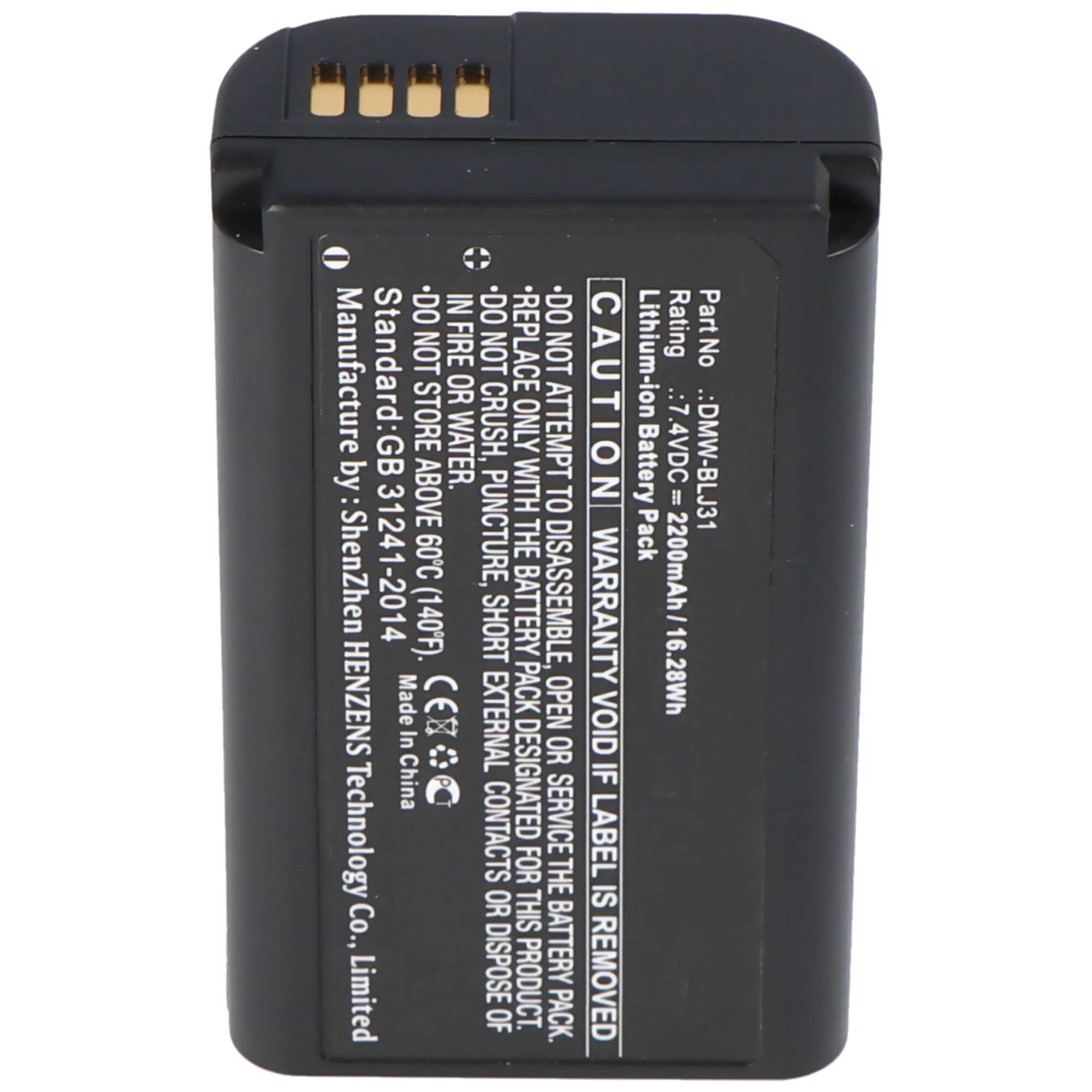 Akku passend für Panasonic DMW-BLJ31E, Li-Ion, 7,4V, 2200mAh, 16,3Wh, black