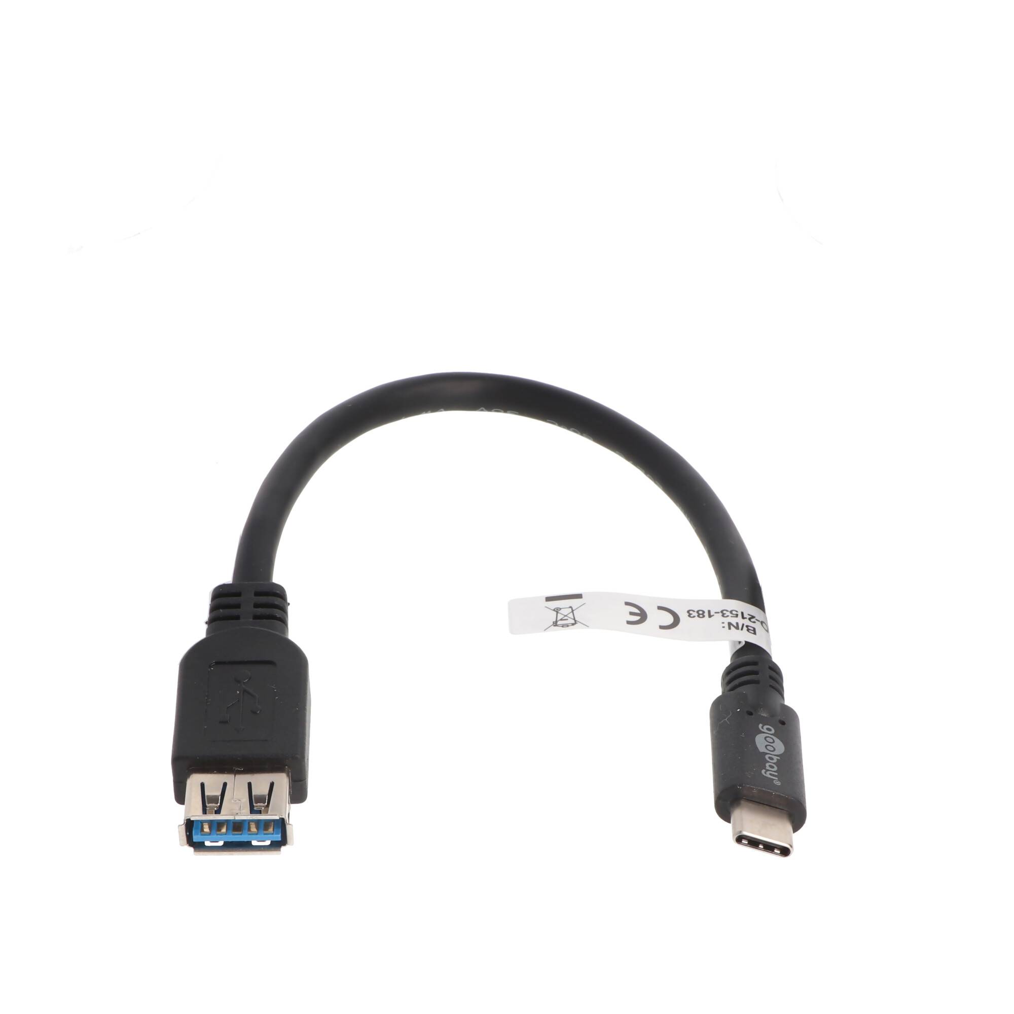 USB-C Stecker auf USB A Buchse mit Kabel schwarz 20cm