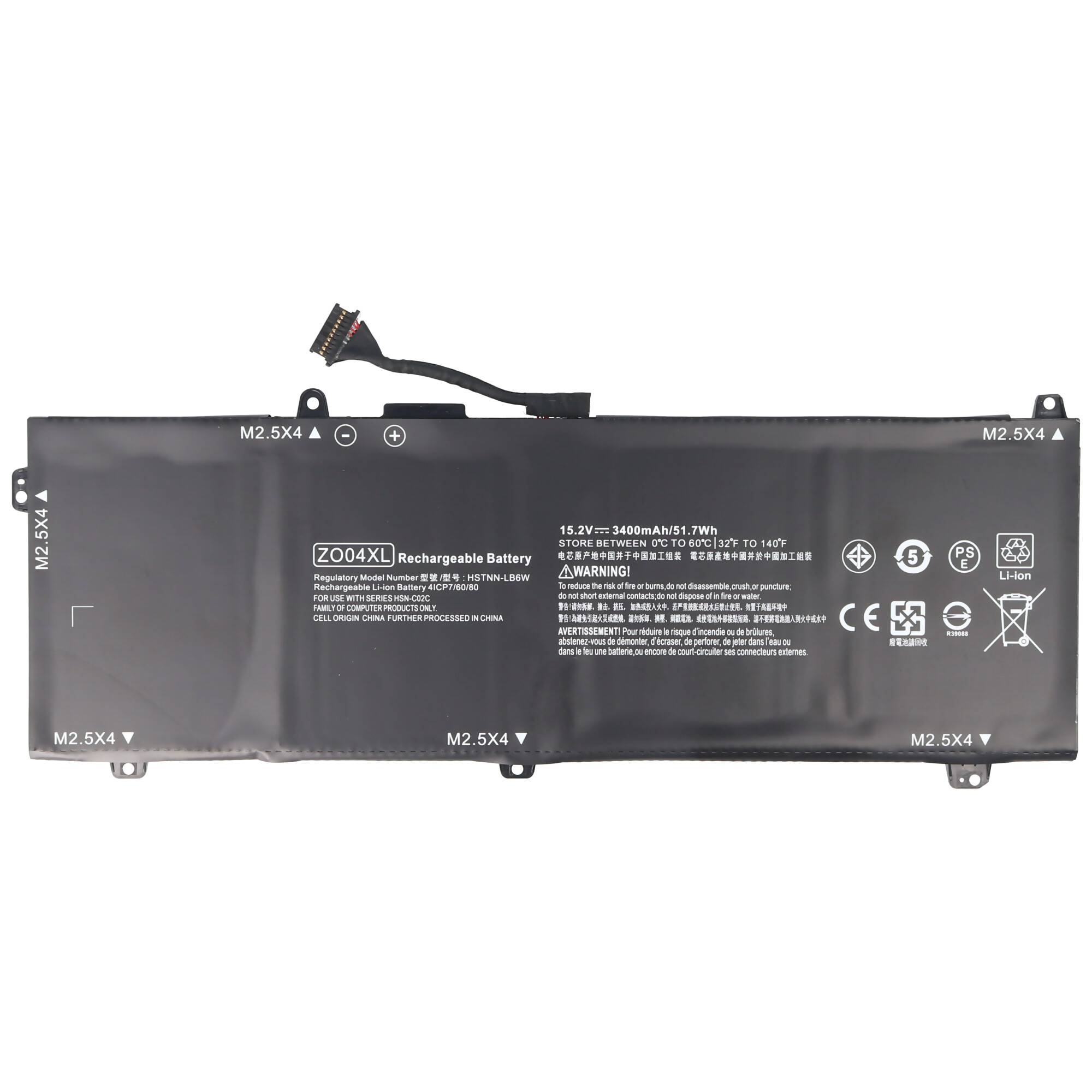 Akku passend für HP ZBook Studio G3, Li-Polymer, 15,2V, 3400mAh, 51,7Wh, built-in ohne Werkzeug