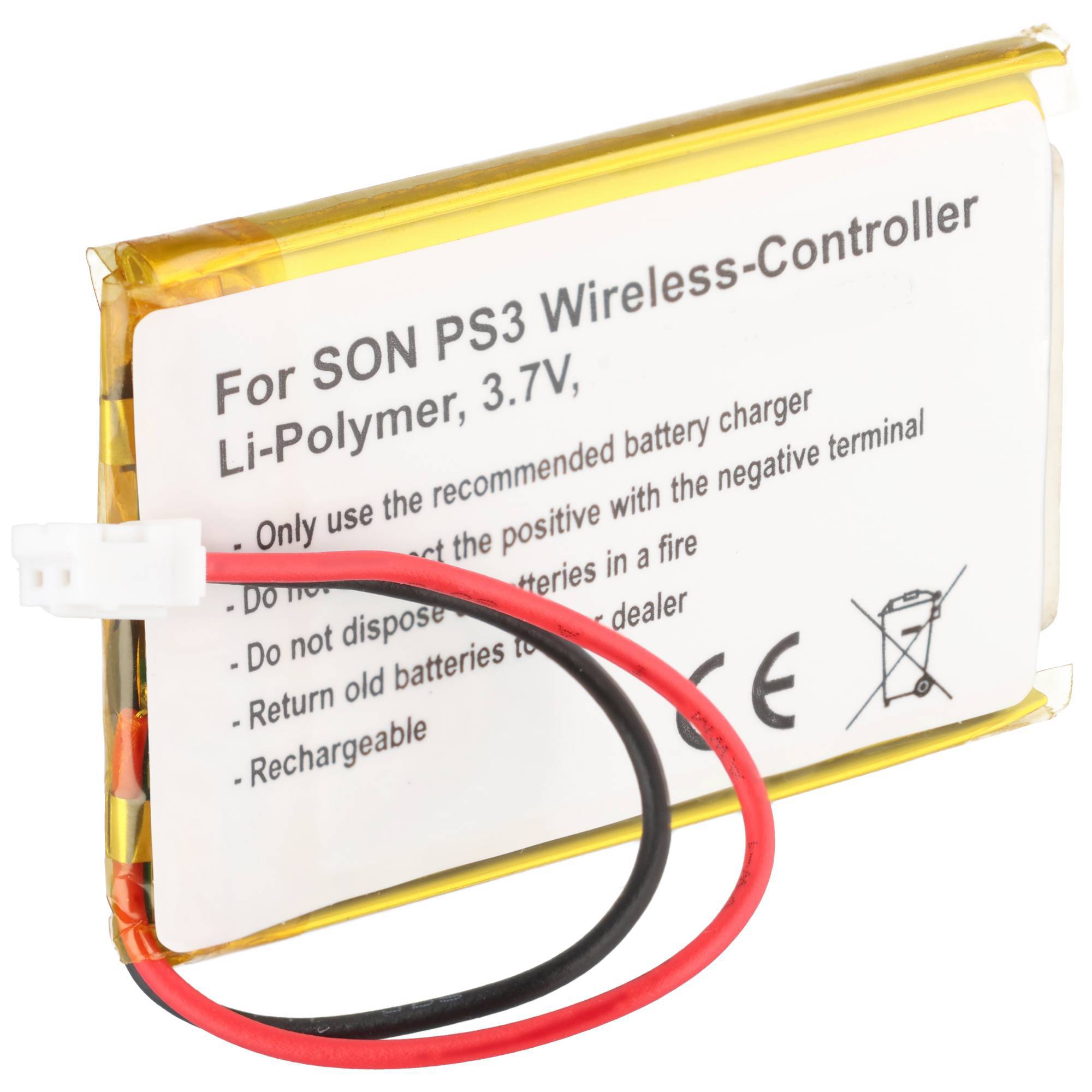Li-Polymer-Akku für SON PS3-Wireless-Controller, 3,7V, mit roten und schwarzen Anschlussdrähten.