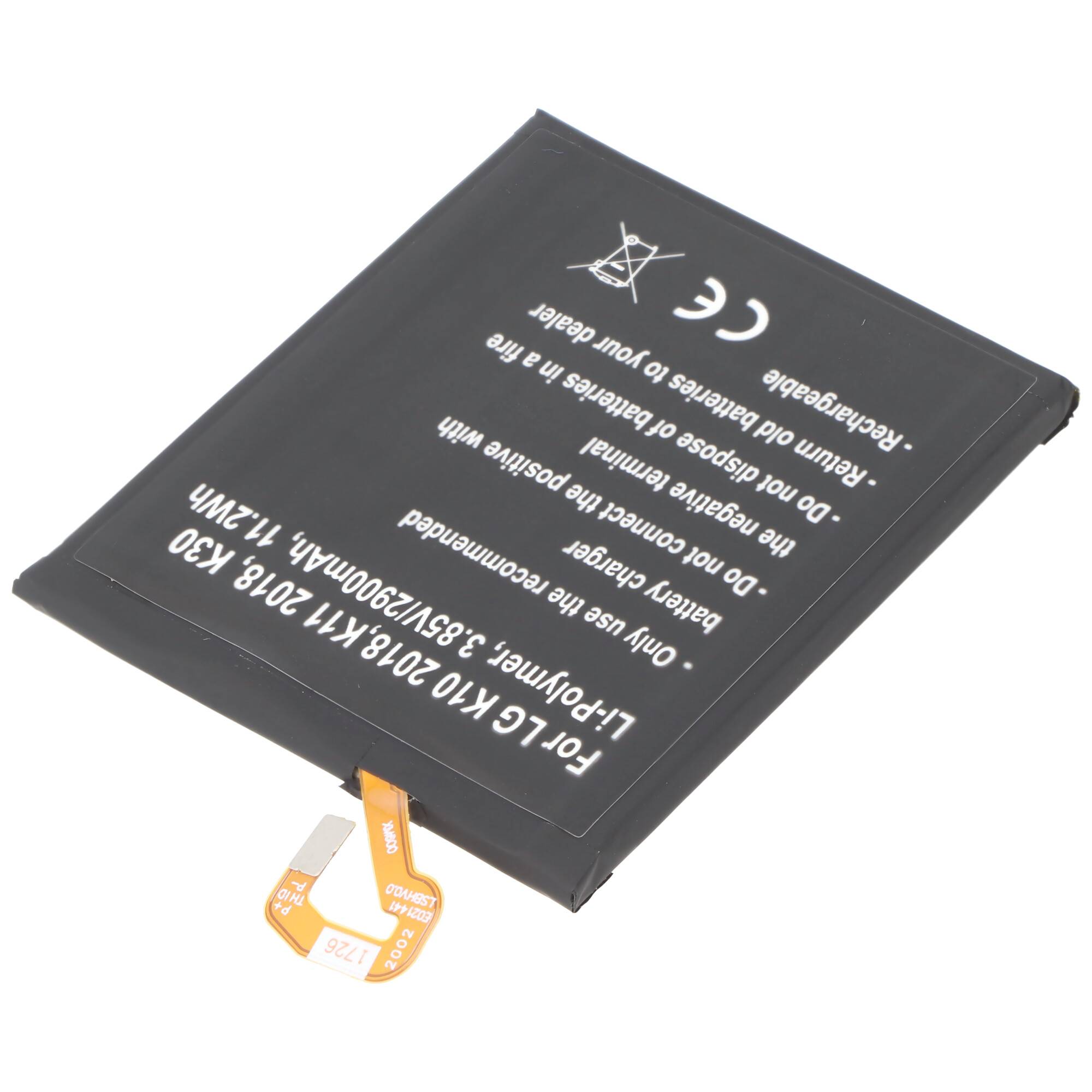 Akku passend für LG K10 2018, K11 2018, K30, Li-Polymer, 3,85V, 2900mAh, 11,2Wh, built-in, ohne Werkzeug