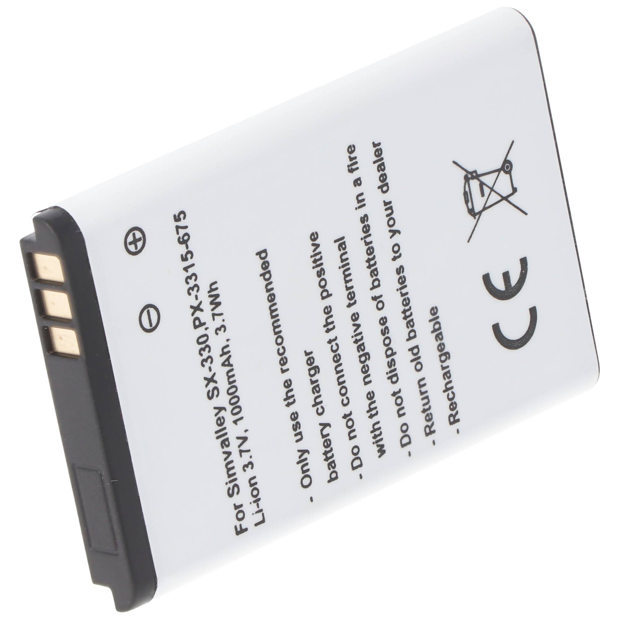 Akku passend für Simvalley SX-330, PX-3315-675, Li-Ion, 3,7V, 1000mAh, 3,7Wh