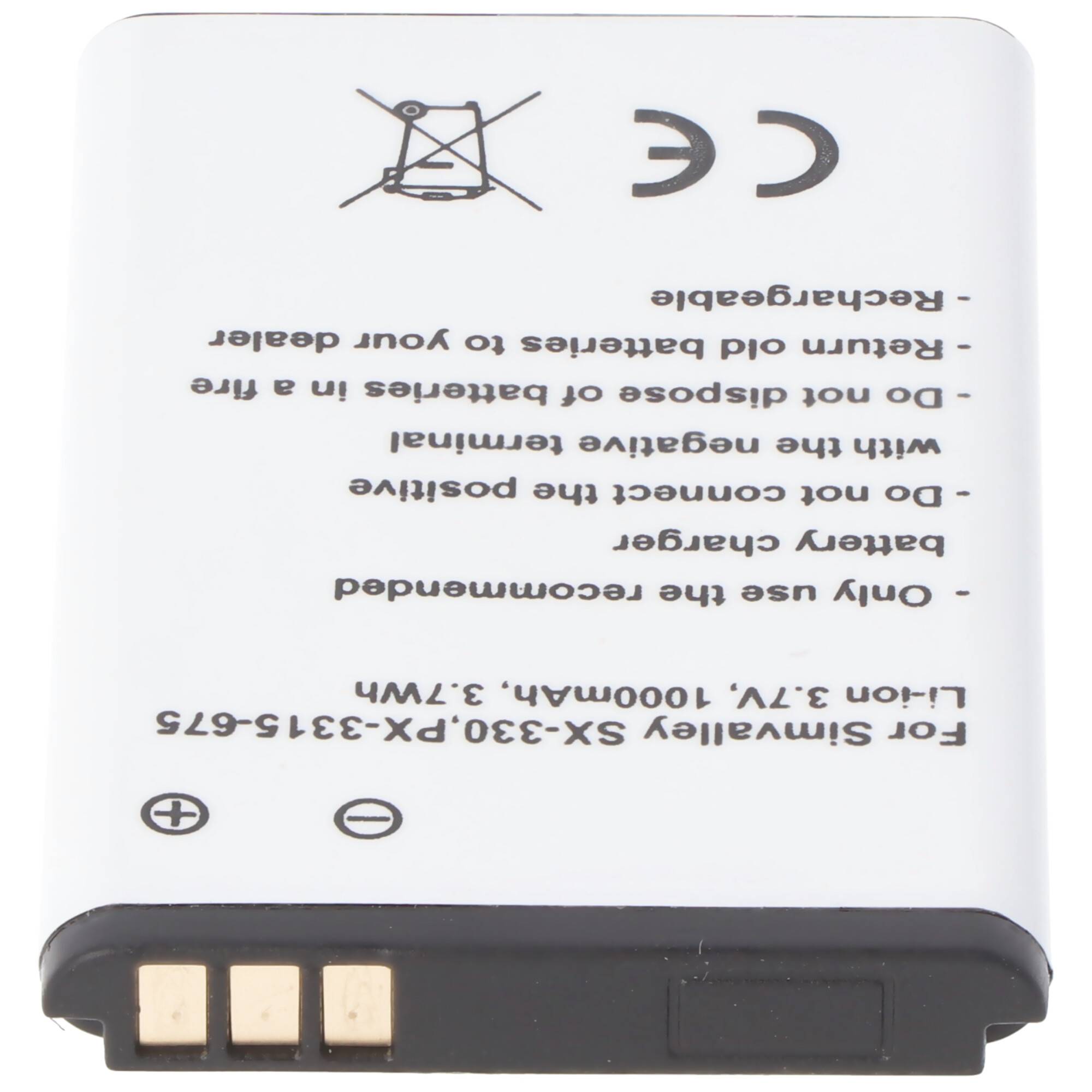 Akku passend für Simvalley SX-330, PX-3315-675, Li-Ion, 3,7V, 1000mAh, 3,7Wh