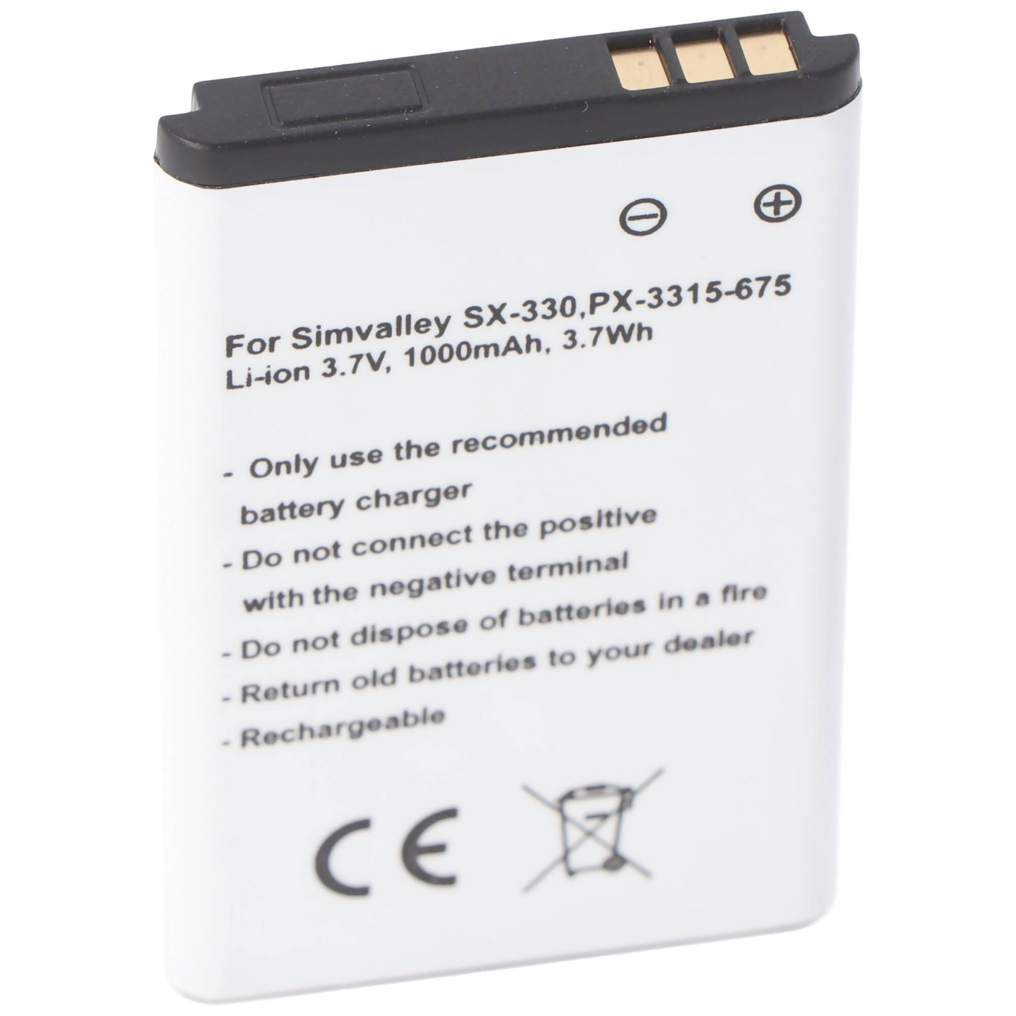 Akku passend für Simvalley SX-330, PX-3315-675, Li-Ion, 3,7V, 1000mAh, 3,7Wh