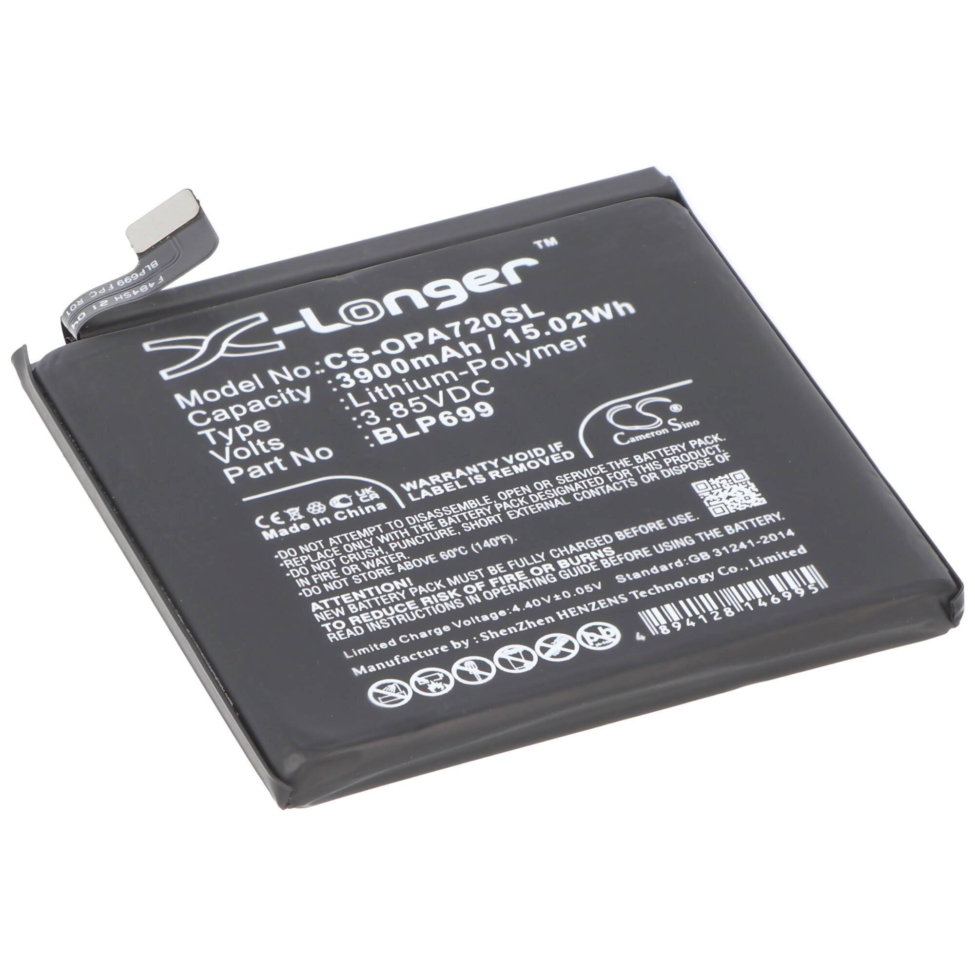 Akku passend für ONEPLUS 7 Pro, Li-Polymer, 3,85V, 3880mAh, 14,9Wh, built-in, ohne Werkzeug