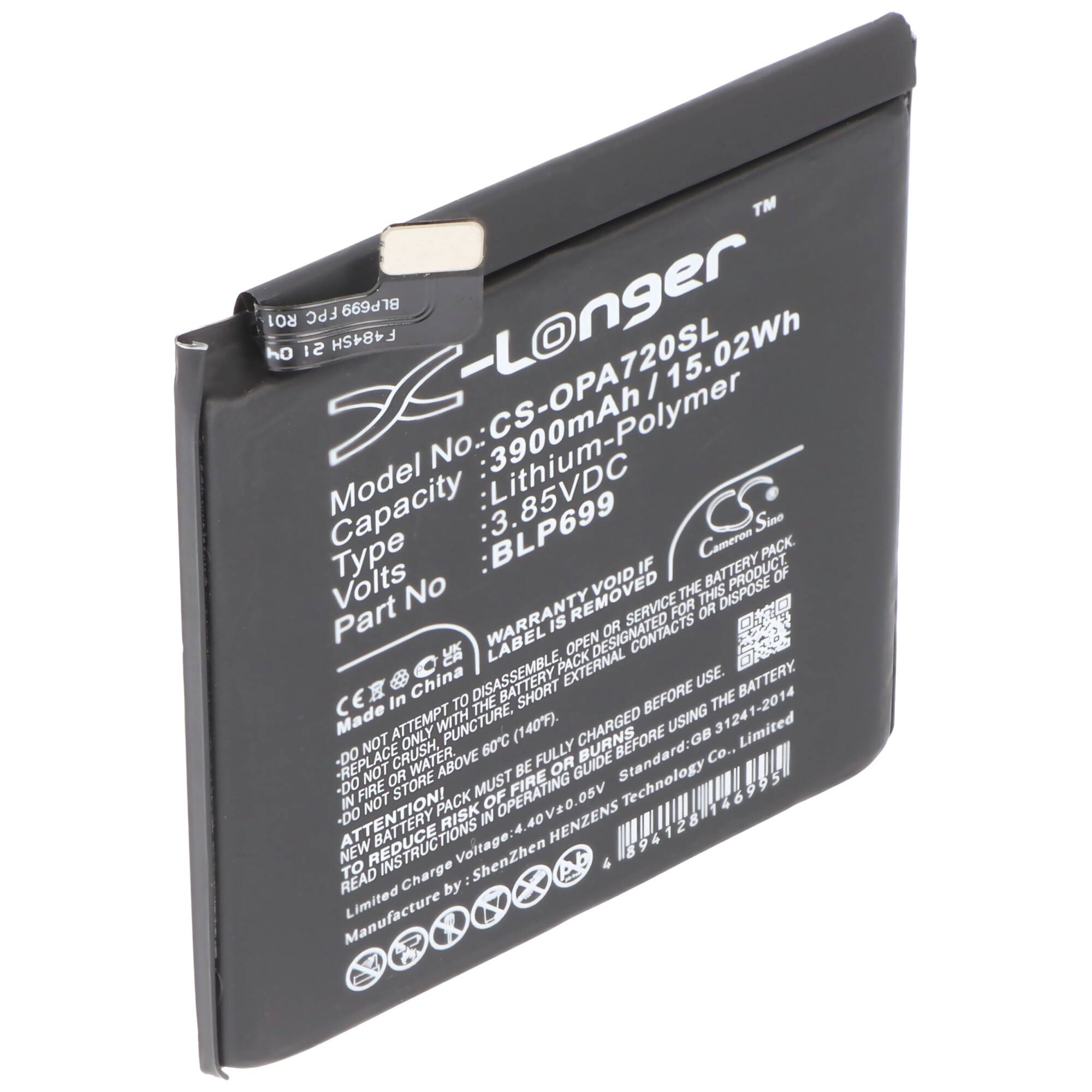 Akku passend für ONEPLUS 7 Pro, Li-Polymer, 3,85V, 3880mAh, 14,9Wh, built-in, ohne Werkzeug