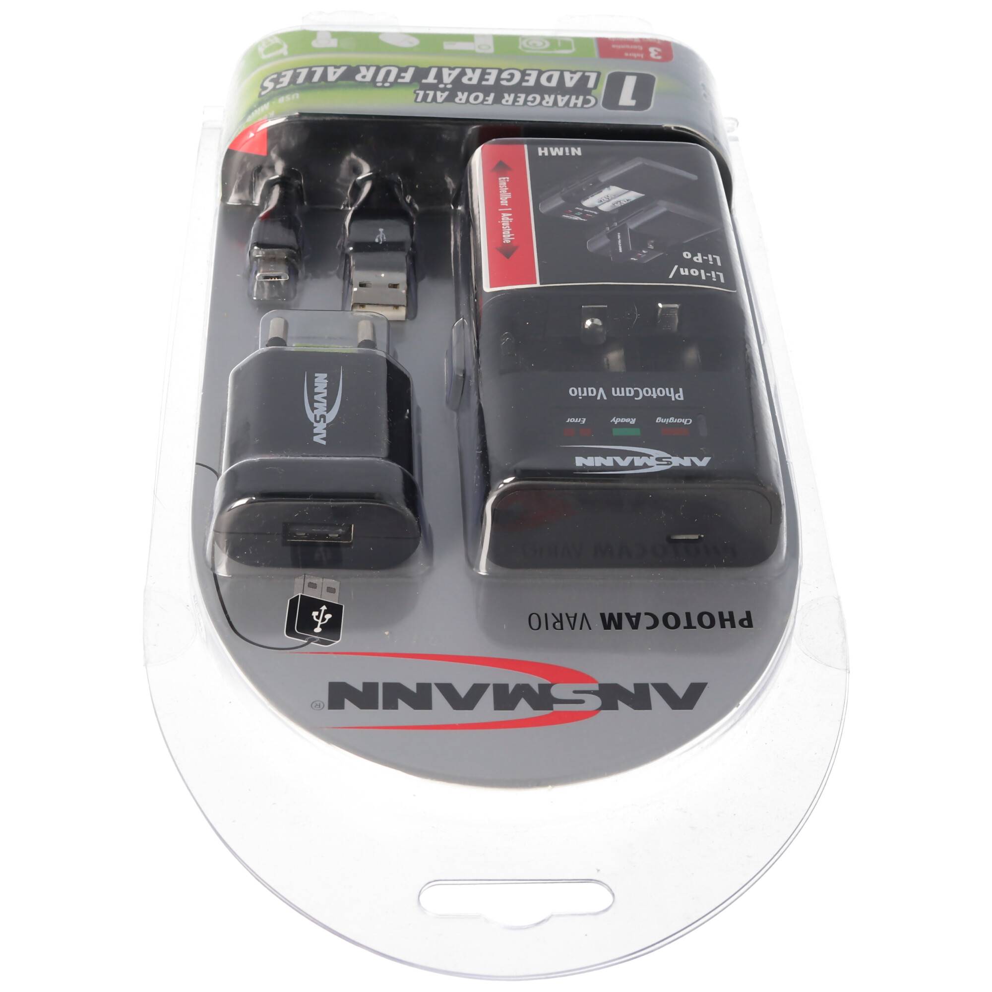 Universalladegerät Ansmann Powerline Vario mit verschiebbaren Ladekontakten für Akkupack, Kamera, Camcorder, Telefon, AA