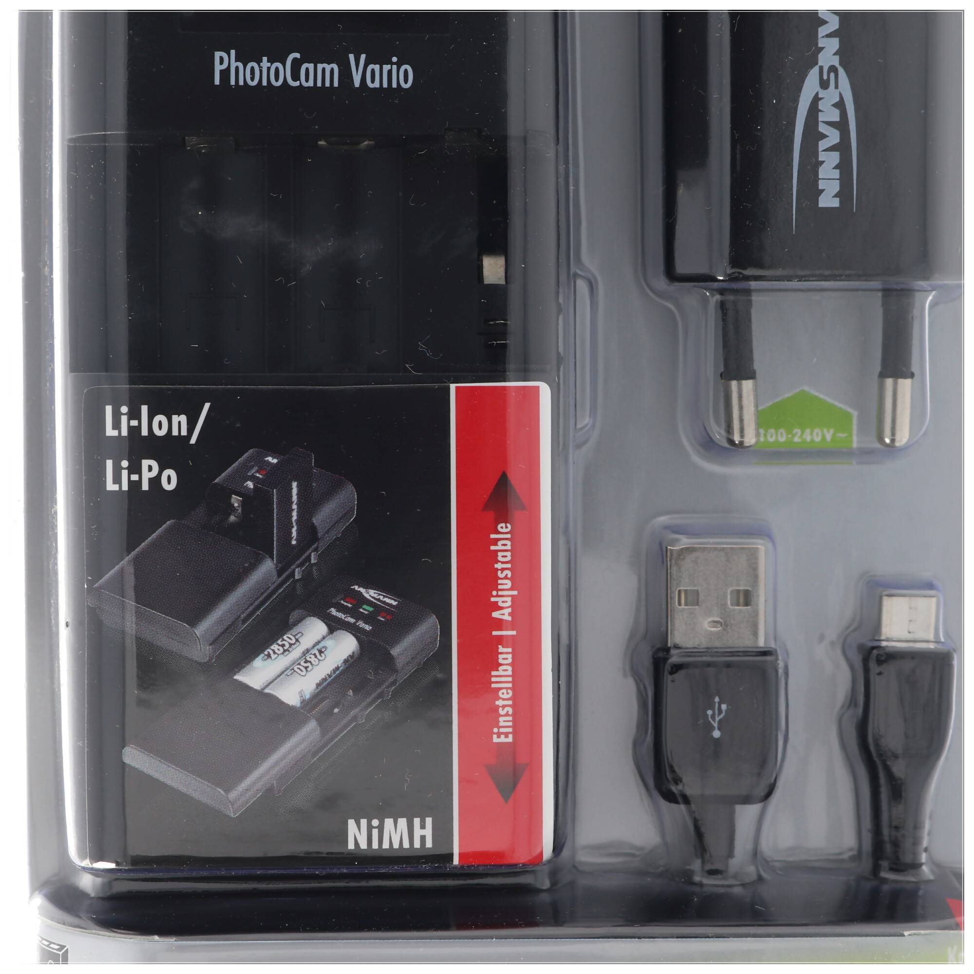 Universalladegerät Ansmann Powerline Vario mit verschiebbaren Ladekontakten für Akkupack, Kamera, Camcorder, Telefon, AA