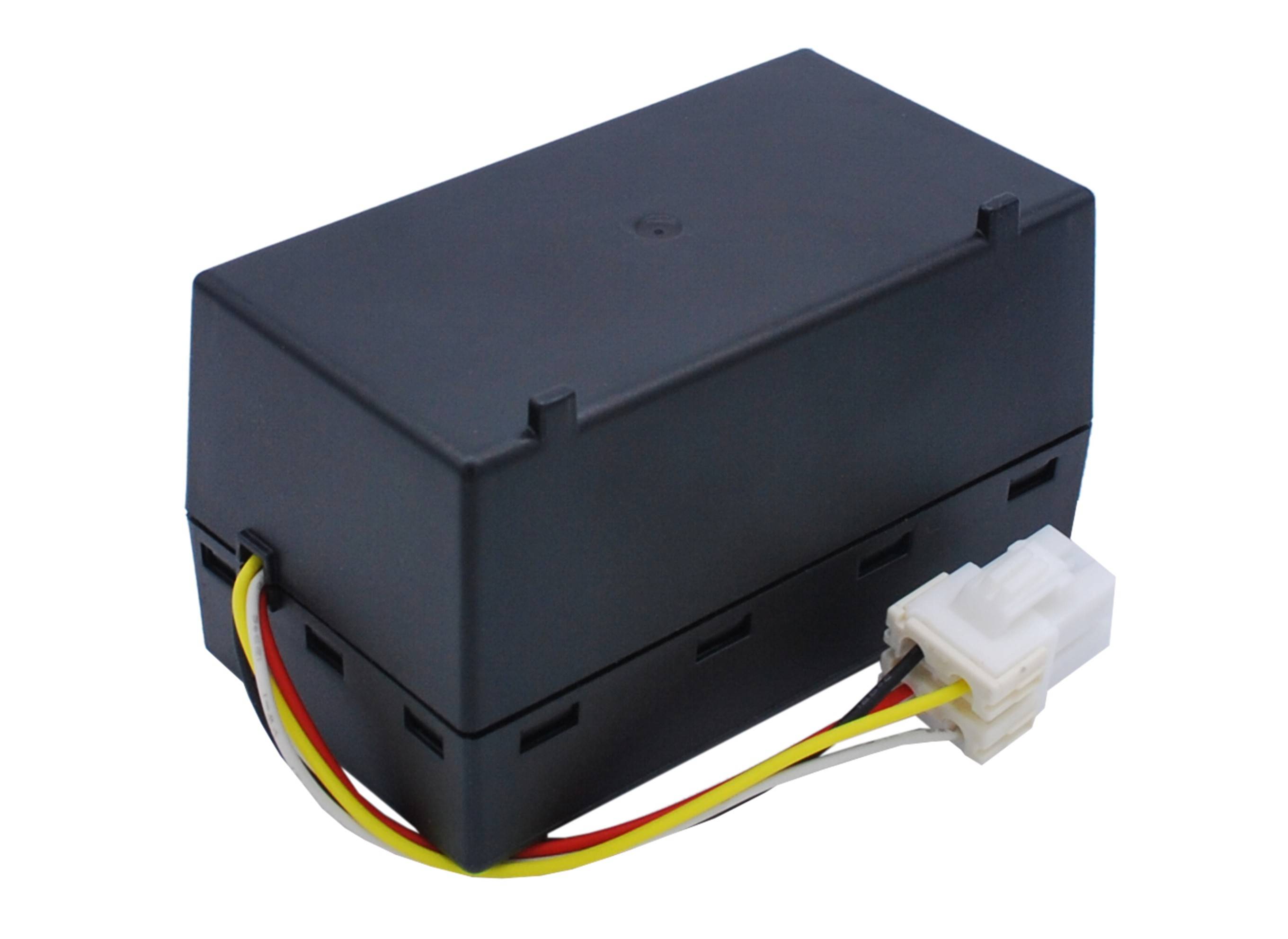 Schwarzes rechteckiges elektronisches Modul mit angebrachten roten, gelben und schwarzen Drähten, die in einem weißen Stecker enden.