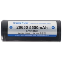 Keeppower 26650 Li-Ion Akku 5500mAh, 3,6V bis 3,7V, Maße 69,9x26,5mm PCB geschützt Keeppower 26650 Li-Ion Akku 5500mAh, 3,6V bis 3,7V, Maße 69,9x26,5mm PCB geschützt