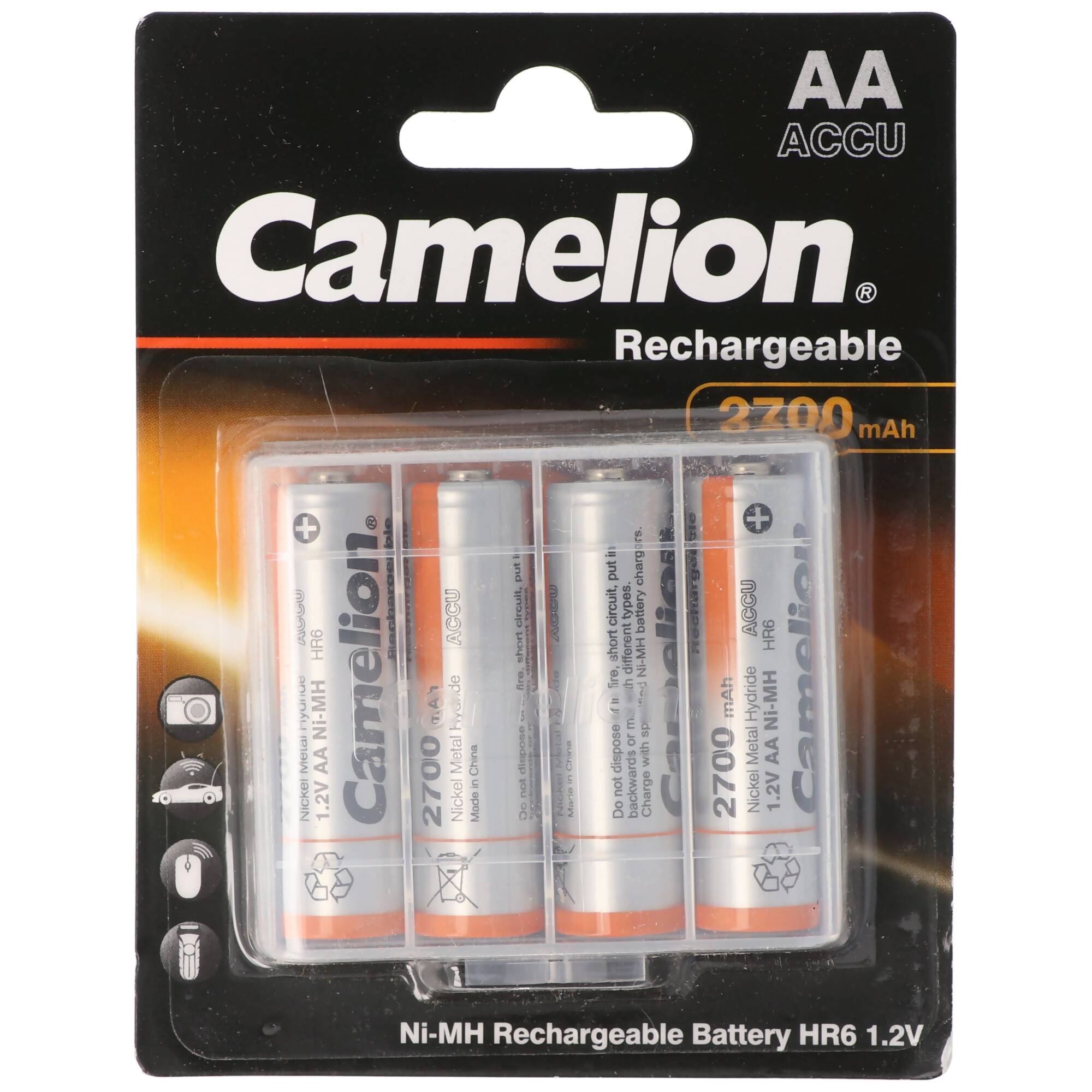 AA, Mignon LR6, HR6, NiMH Akku mit bis zu 2700mAh in 4er Blisterverpackung, Abmessungen 50,5x14,1mm