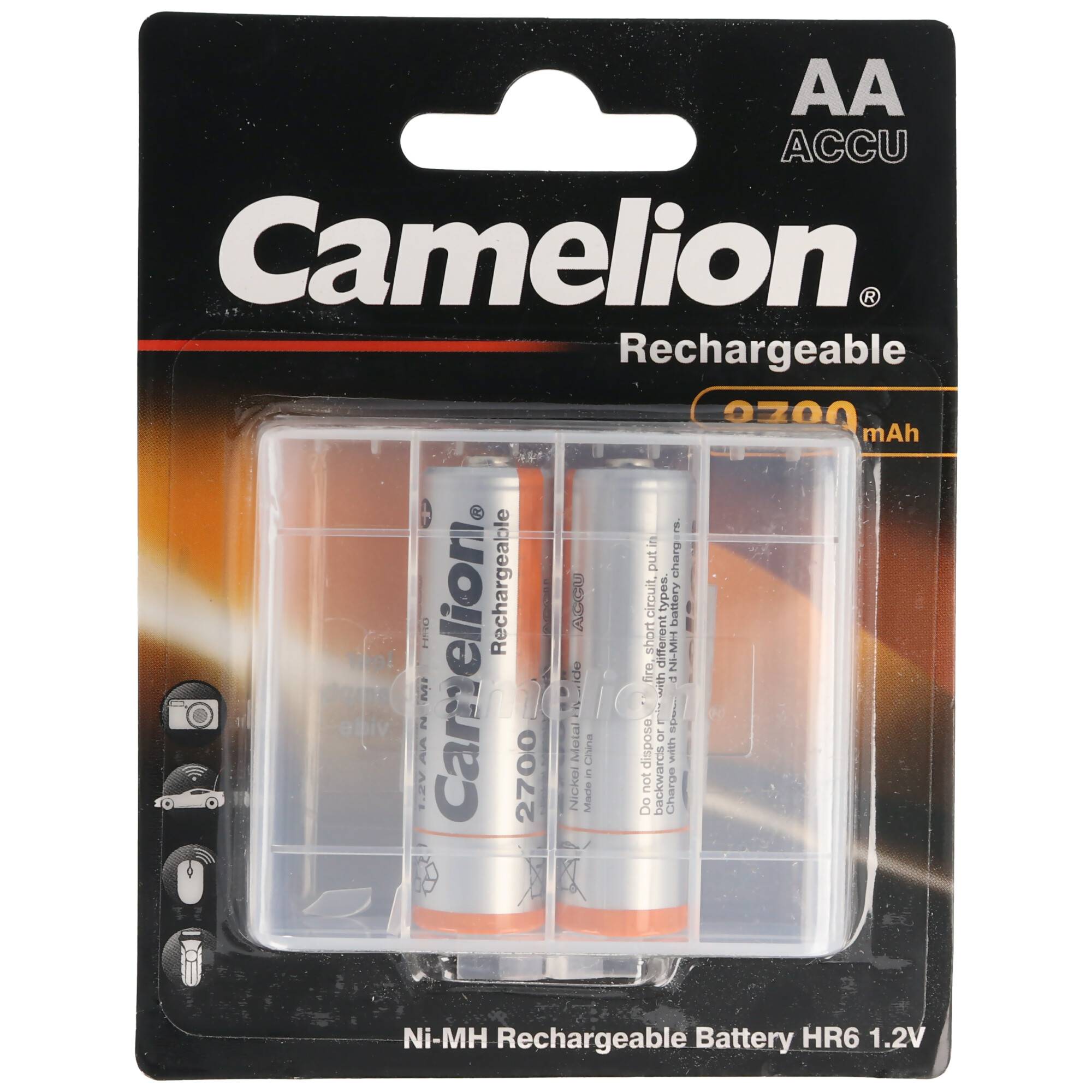 AA, Mignon LR6, HR6, NiMH Akku mit bis zu 2700mAh in 2er Blisterverpackung, Abmessungen 50,5x14,1mm