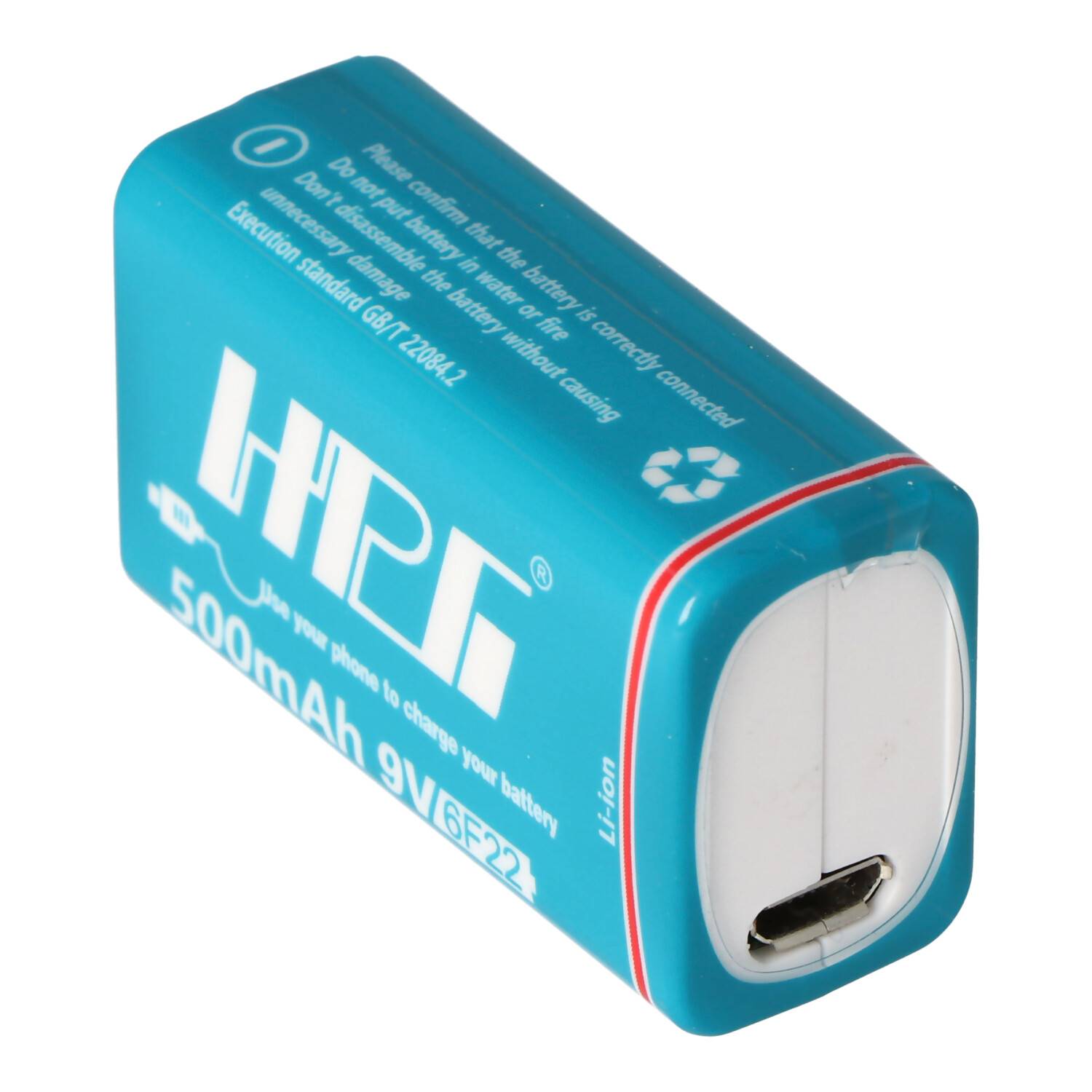 9V Li-ion Akku mit USB-Ladebuchse zum nachladen, mit 7,4 Volt 500mAh, 3,7Wh, mit USB-Ladefunktion