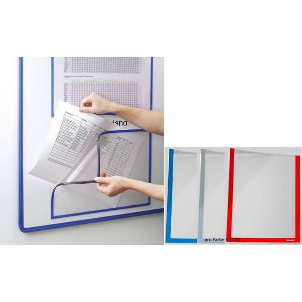 Infotaschen-Starterset magnetisch A4 blau/grau/rot VE=15 Stück