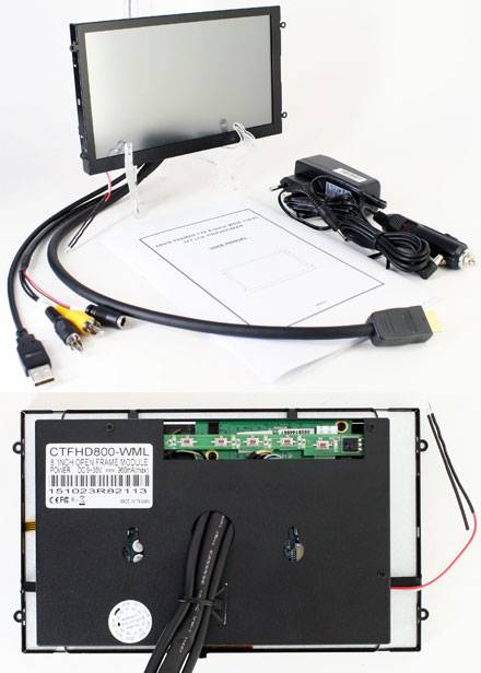 CTFHD800-WML - HDMI 8.0" (16:9) TFT - Touchscreen USB - Video - OPEN-FRAME (1024x600, 500 nits)