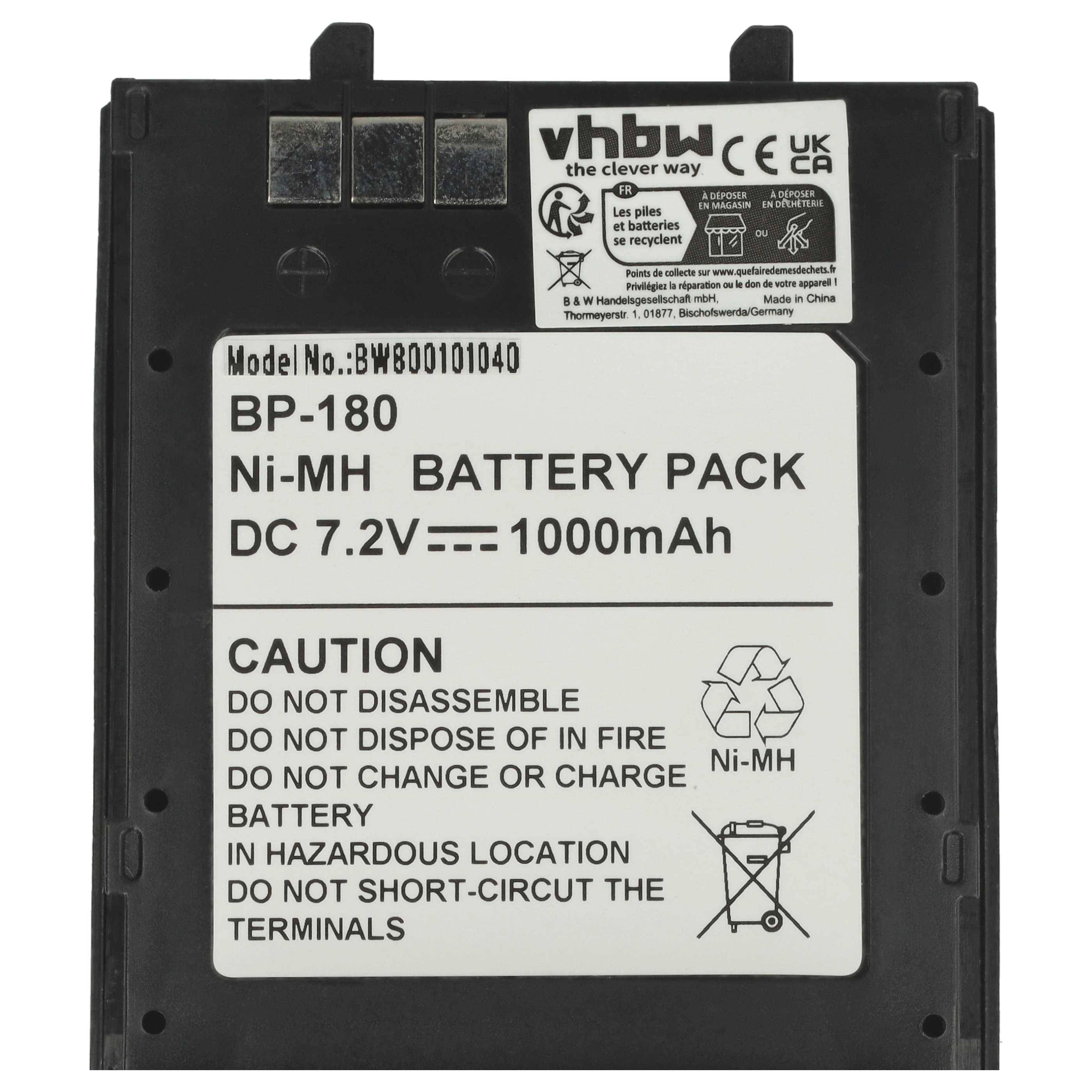 vhbw Akku kompatibel mit Icom IC-W32A, IC-Z1E, TC-T42E, IC-Z1, IC-Z1A, TC-T22E, IC-W32TZ, IC-W32E Funkgerät, Walkie Talkie (1000 mAh, 7,2 V, NiMH)
