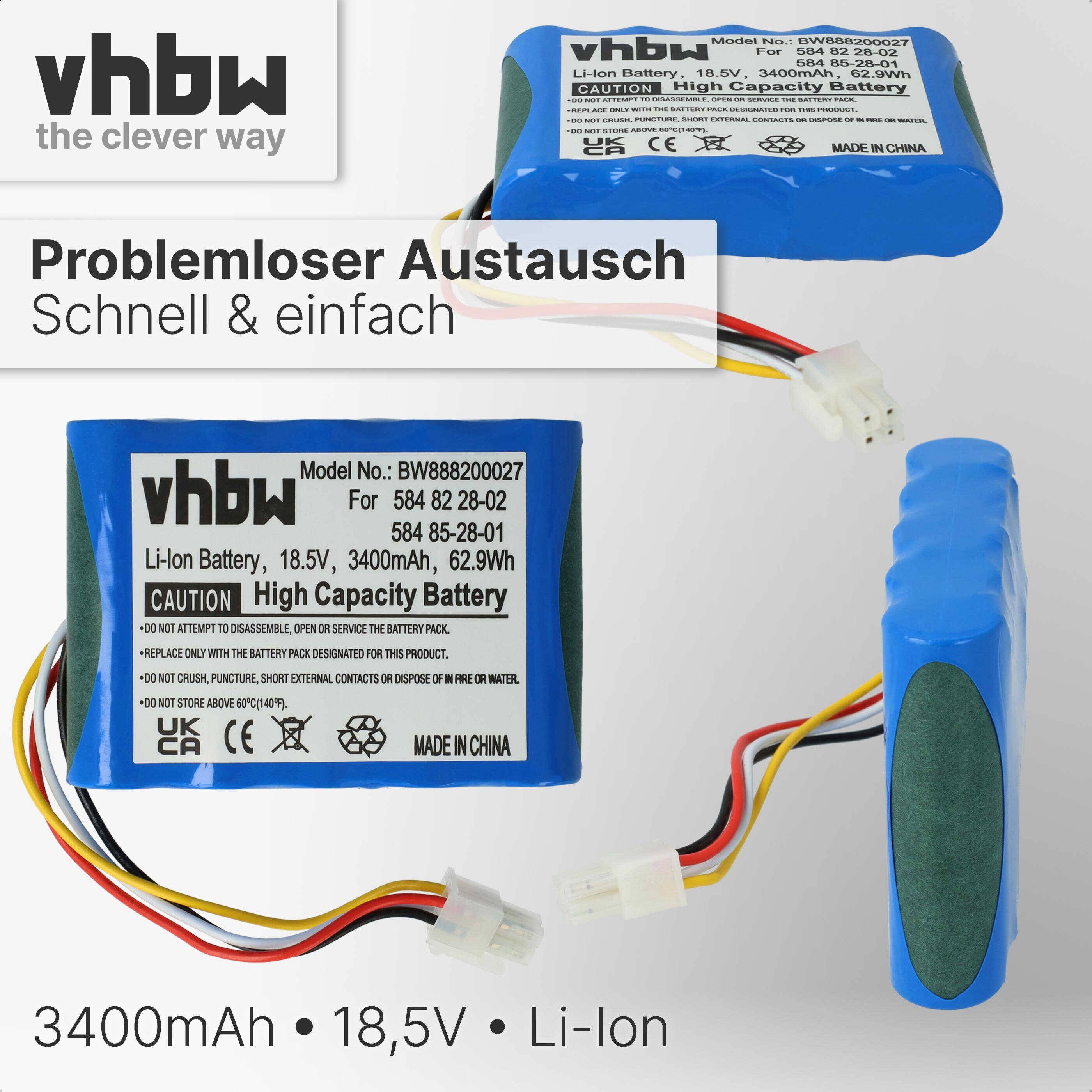 vhbw Akku kompatibel mit Gardena Smart Sileno free 800, Smart Sileno free 600 Rasenmäher (3400mAh 18,5V Li-Ion)