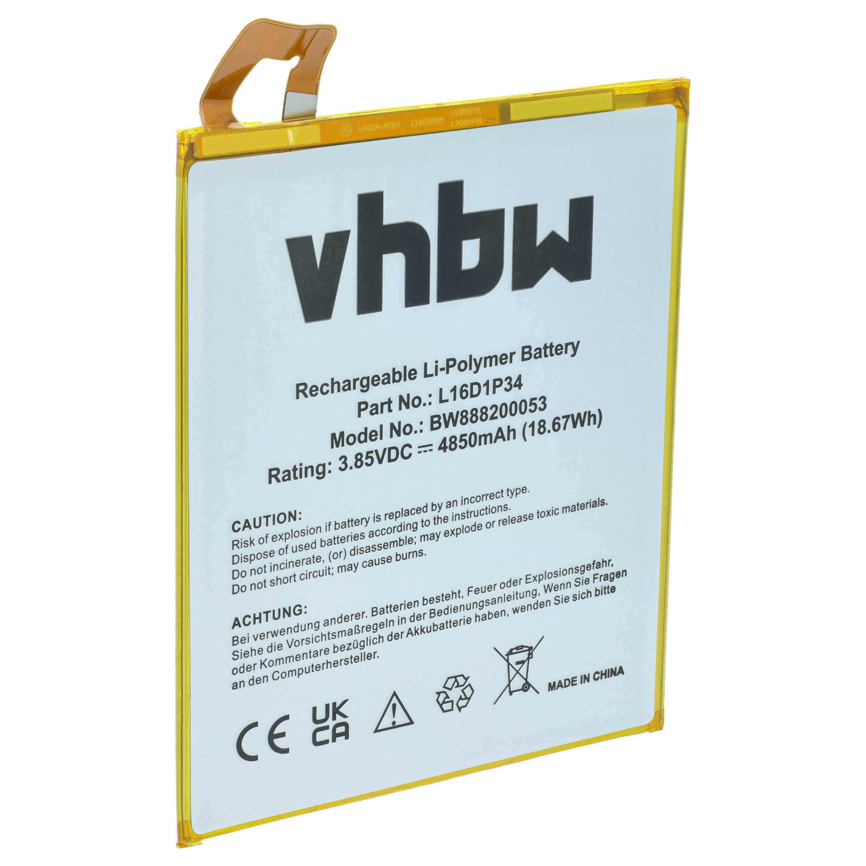 vhbw Akku kompatibel mit Lenovo ZA2B0009US Tablet Pad (4850 mAh, 3,85 V, Li-Polymer)