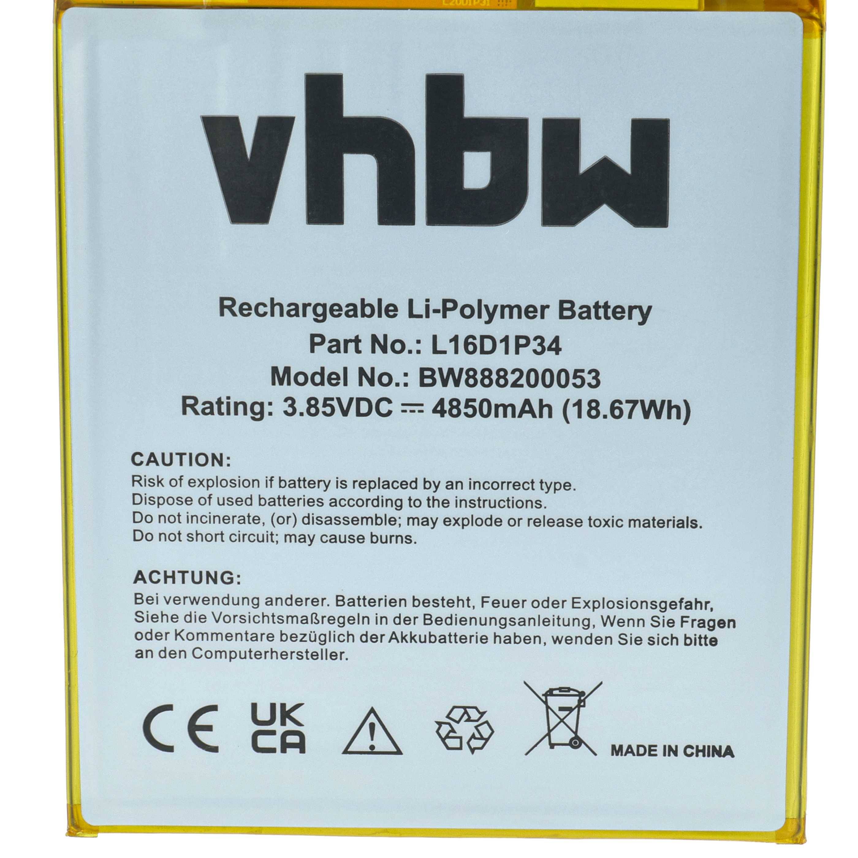 vhbw Akku Ersatz für Lenovo L16D1P34 | Tablet Pad (4750 mAh, 3,85 V, Li-Polymer)