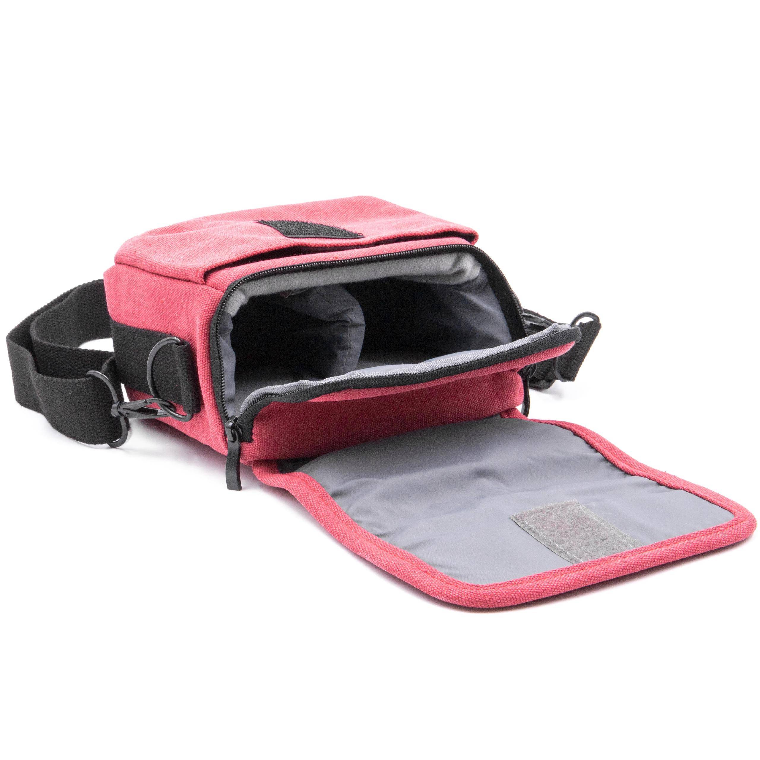 vhbw Kameratasche kompatibel mit Panasonic Lumix DMC-FZ300, DMC-FZ2000, DC-TZ91, DMC-FZ1000 Kamera - schwarz / rot, inkl. Schultergurt