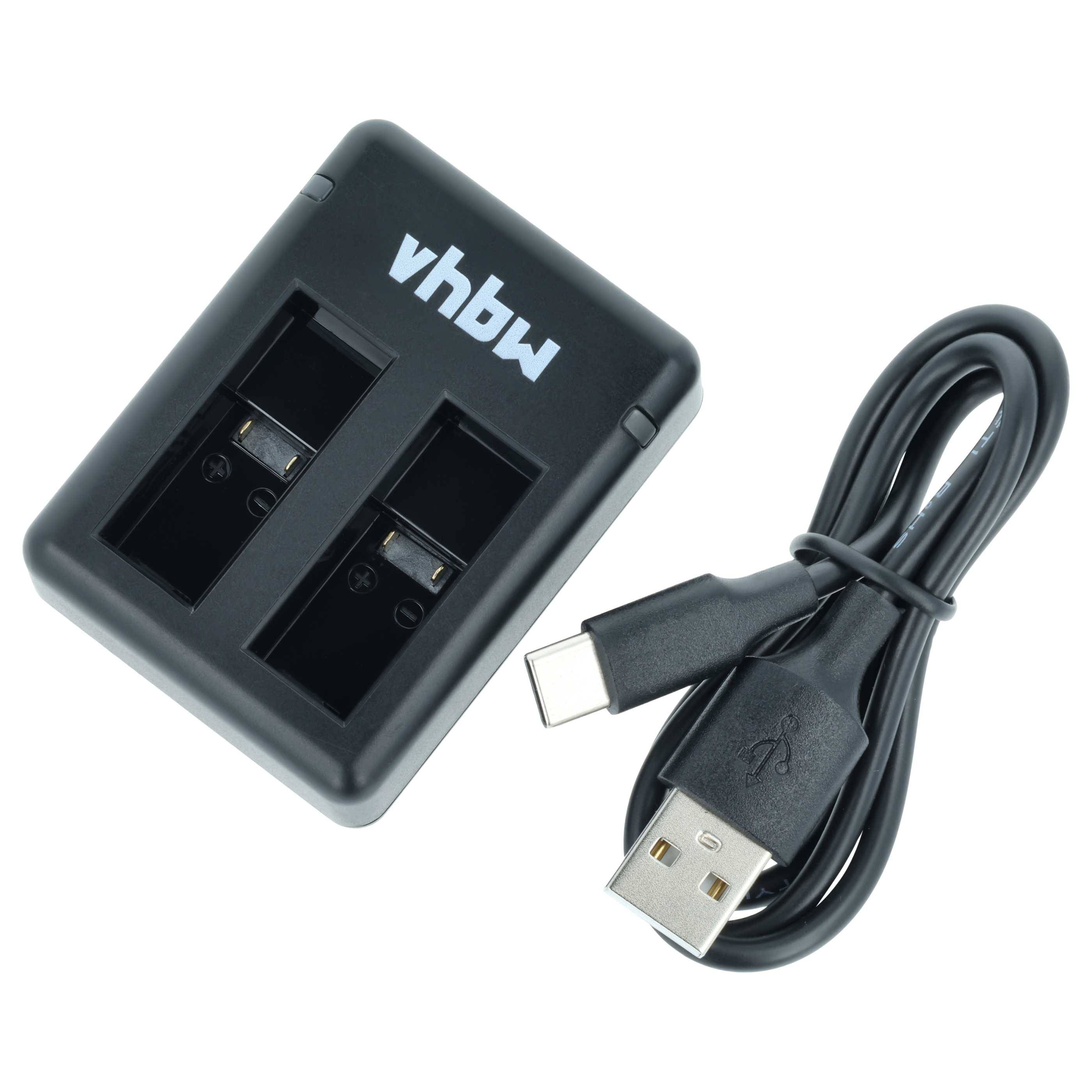 vhbw Dual USB-C Ladegerät kompatibel mit GoPro AHDBT-701, AHDBT-801, GOP004, IEC 62133 für Kamera - Ladeschale + USB-C Kabel Ladeanzeige