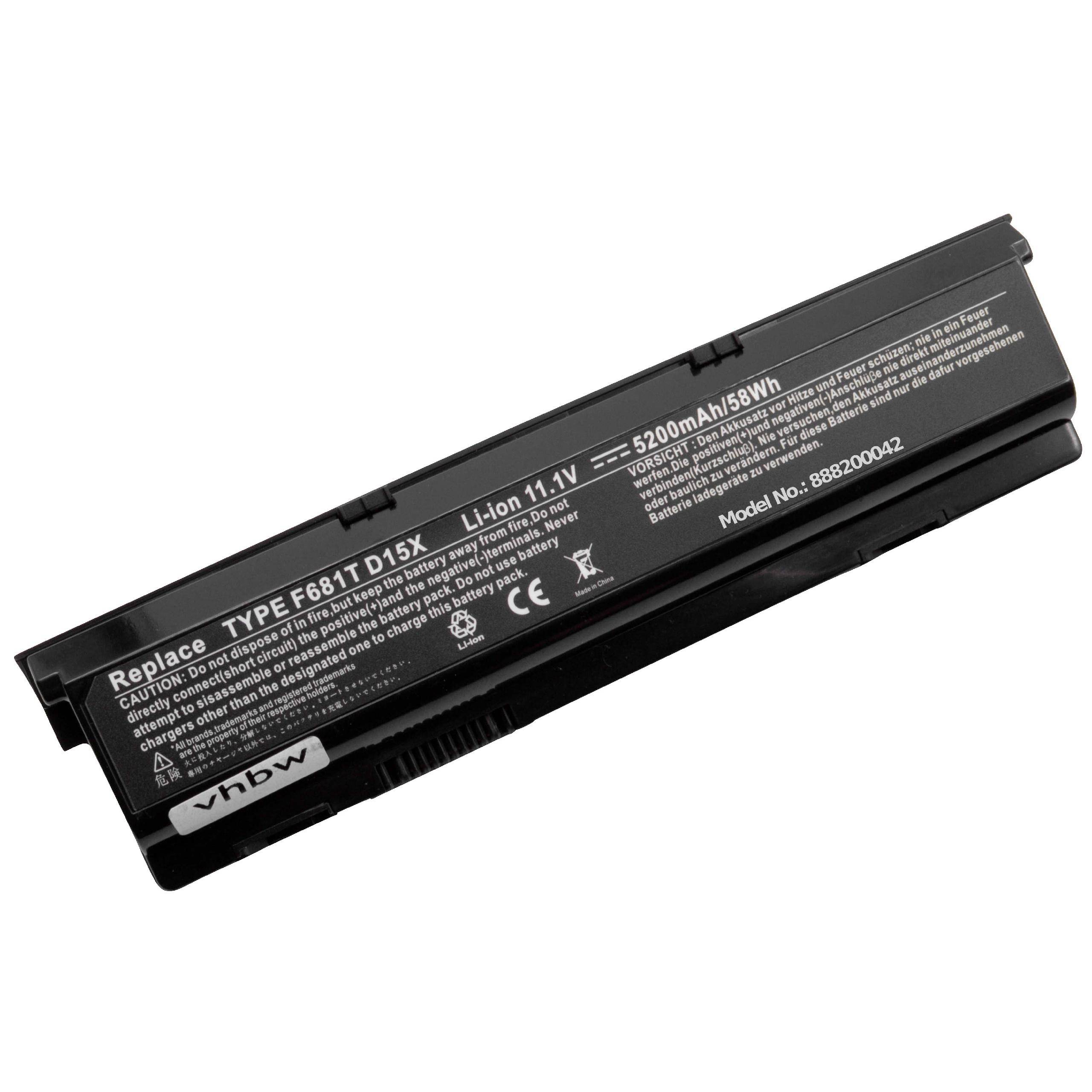 vhbw Akku kompatibel mit Dell Alienware M15X, P08G, M15X R1 Notebook (5200 mAh, 11,1 V, Li-Ion)