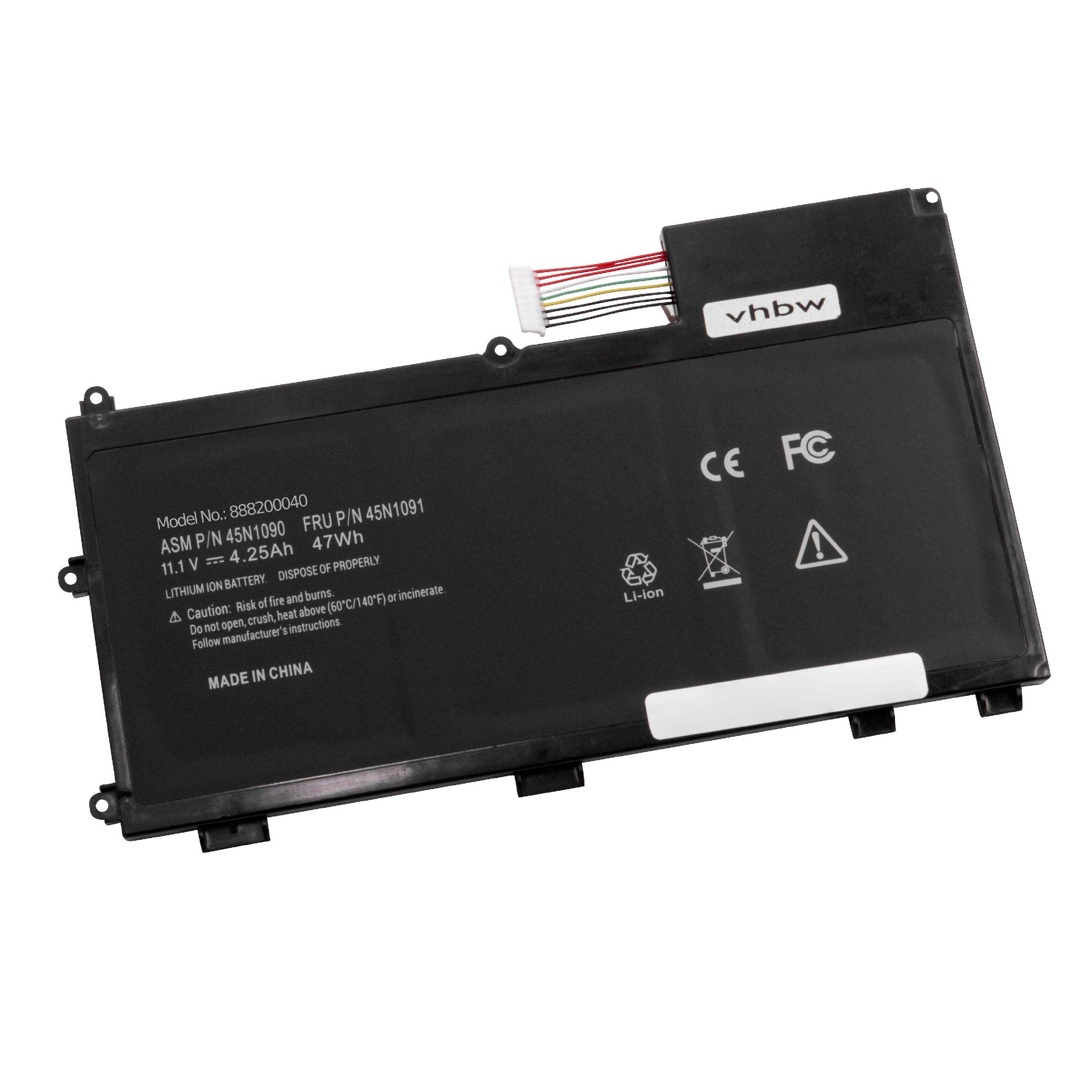 vhbw Akku Ersatz für Lenovo 45N1088, 121500077, 3ICP7/64/84, 45N1091, 45N1089, 45N1090 für Notebook (4250 mAh, 11,1 V, Li-Ion)