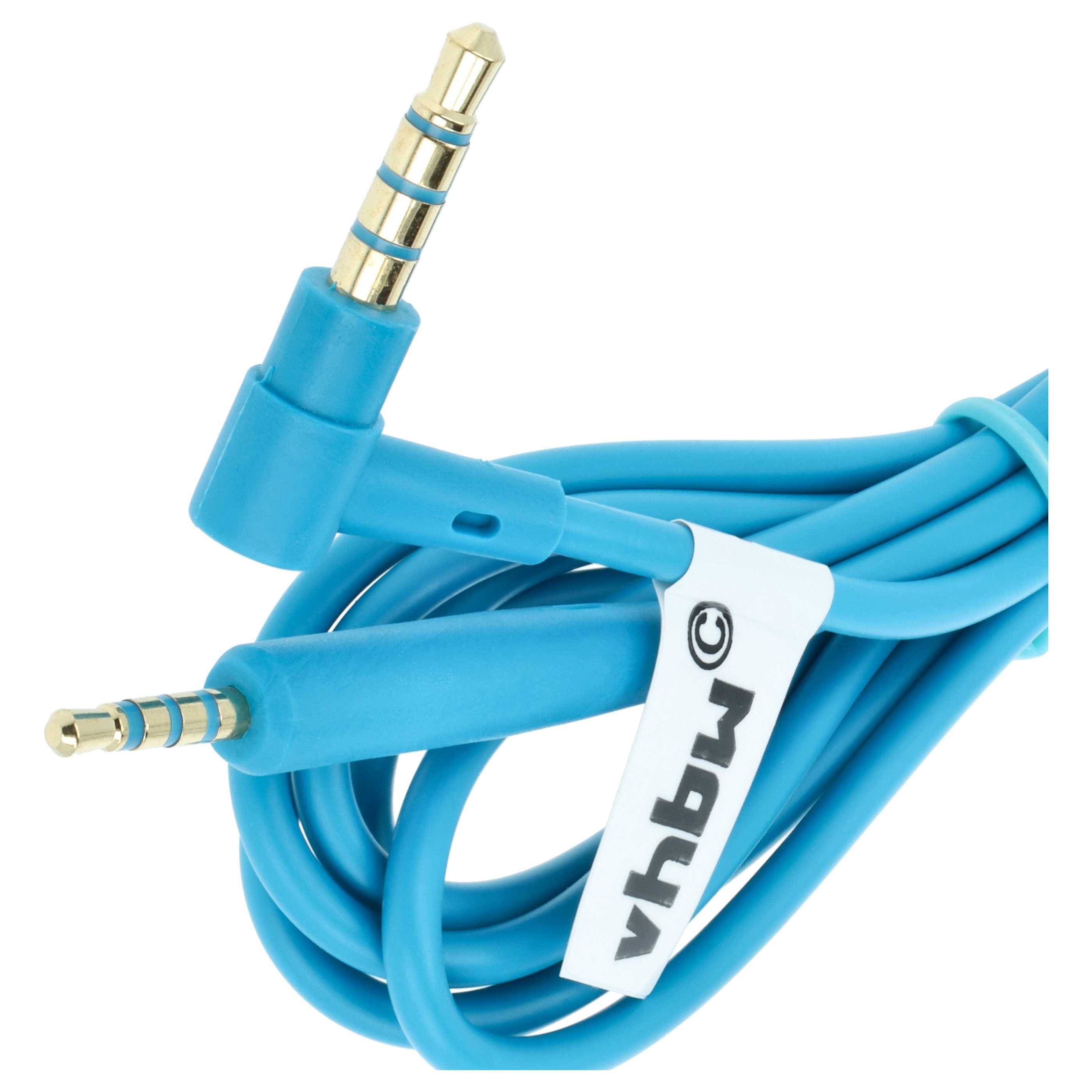 Aufgerolltes blaues 3,5-mm-Audiokabel mit vergoldeten Steckern und einem weißen „vhbw