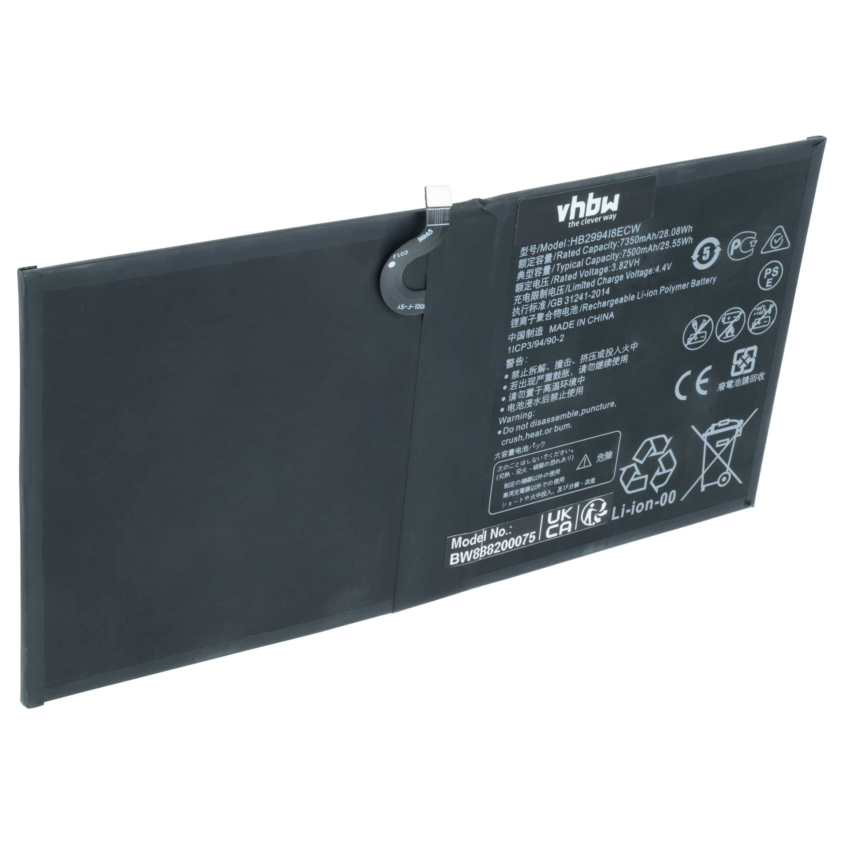 vhbw Akku kompatibel mit Huawei Mediapad CMR-AL09, CMR-AL19, CMR-W109, CMR-W19, M5, M5 10.8 Tablet Pad (7300 mAh, 3,85 V, Li-Polymer)
