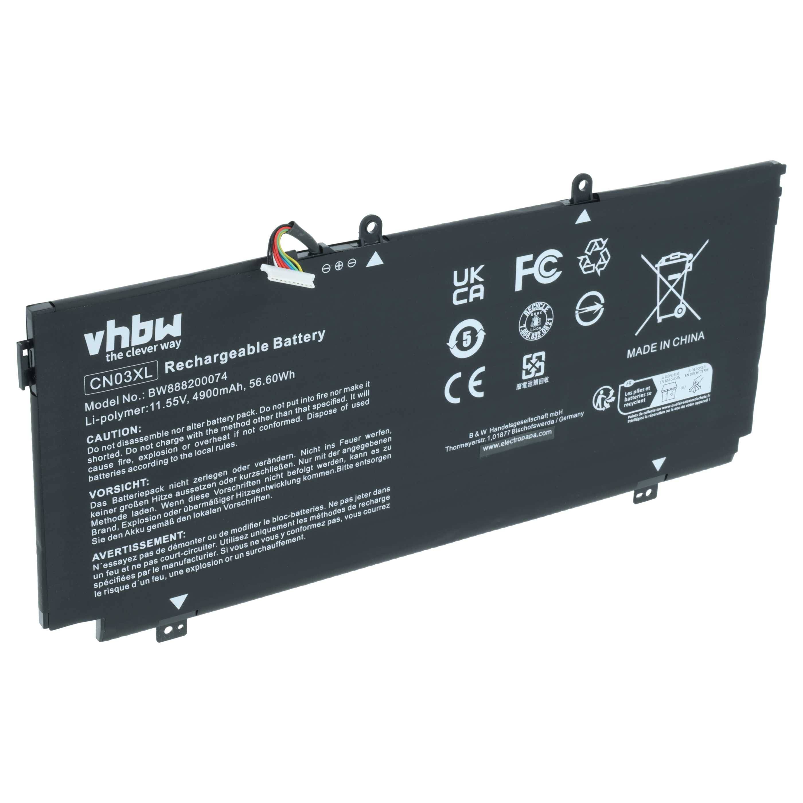 vhbw Akku kompatibel mit HP Spectre X360 13-AC033DX, X360 13-AB099, X360 13-AB001 Notebook (4900 mAh, 11,55 V, Li-Polymer)