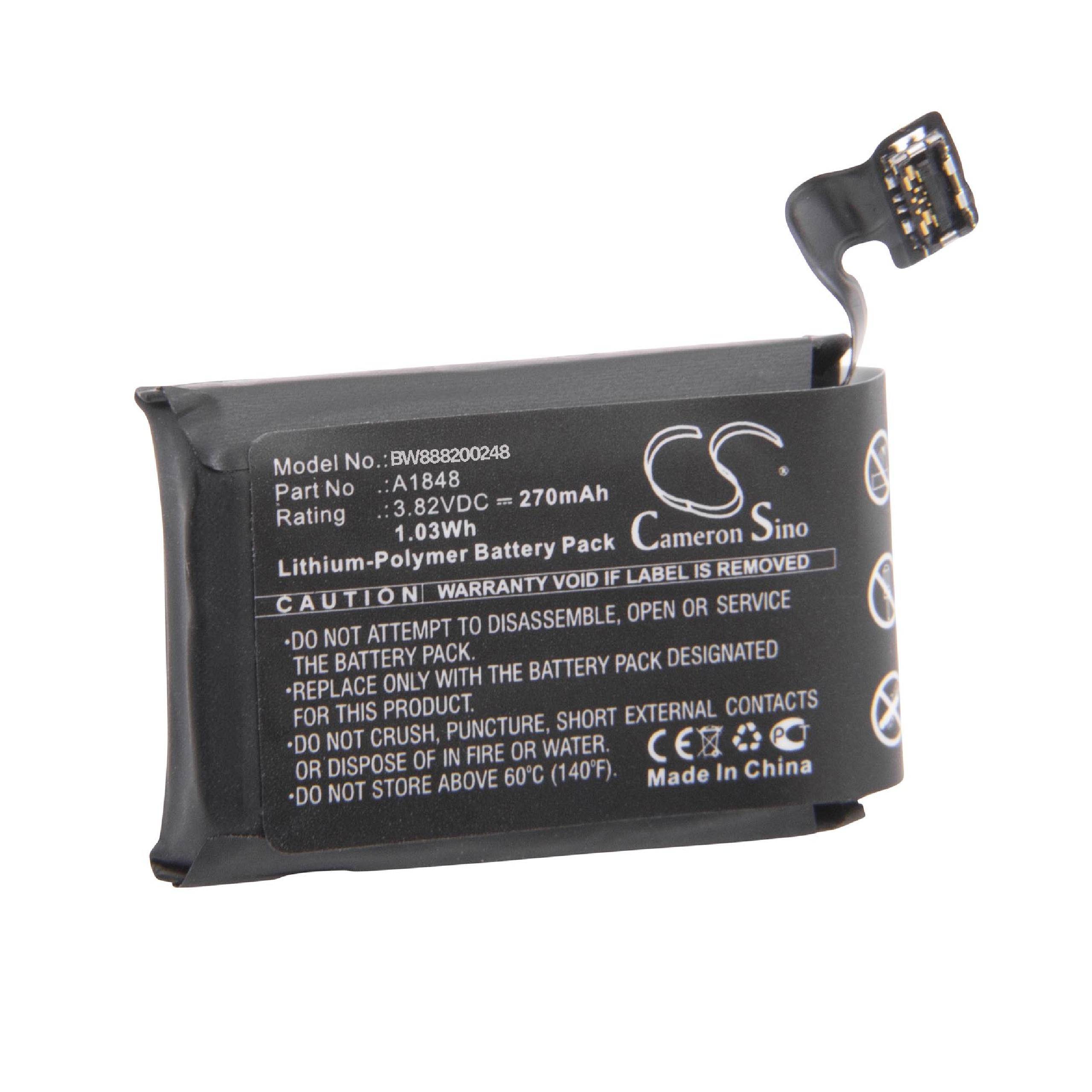 vhbw Akku kompatibel mit Apple Watch MR352LL/A, MRQE2LL/A, MR2W2LL/A Smartwatch Uhr Fitnessarmband (270 mAh, 3,82 V, Li-Polymer)