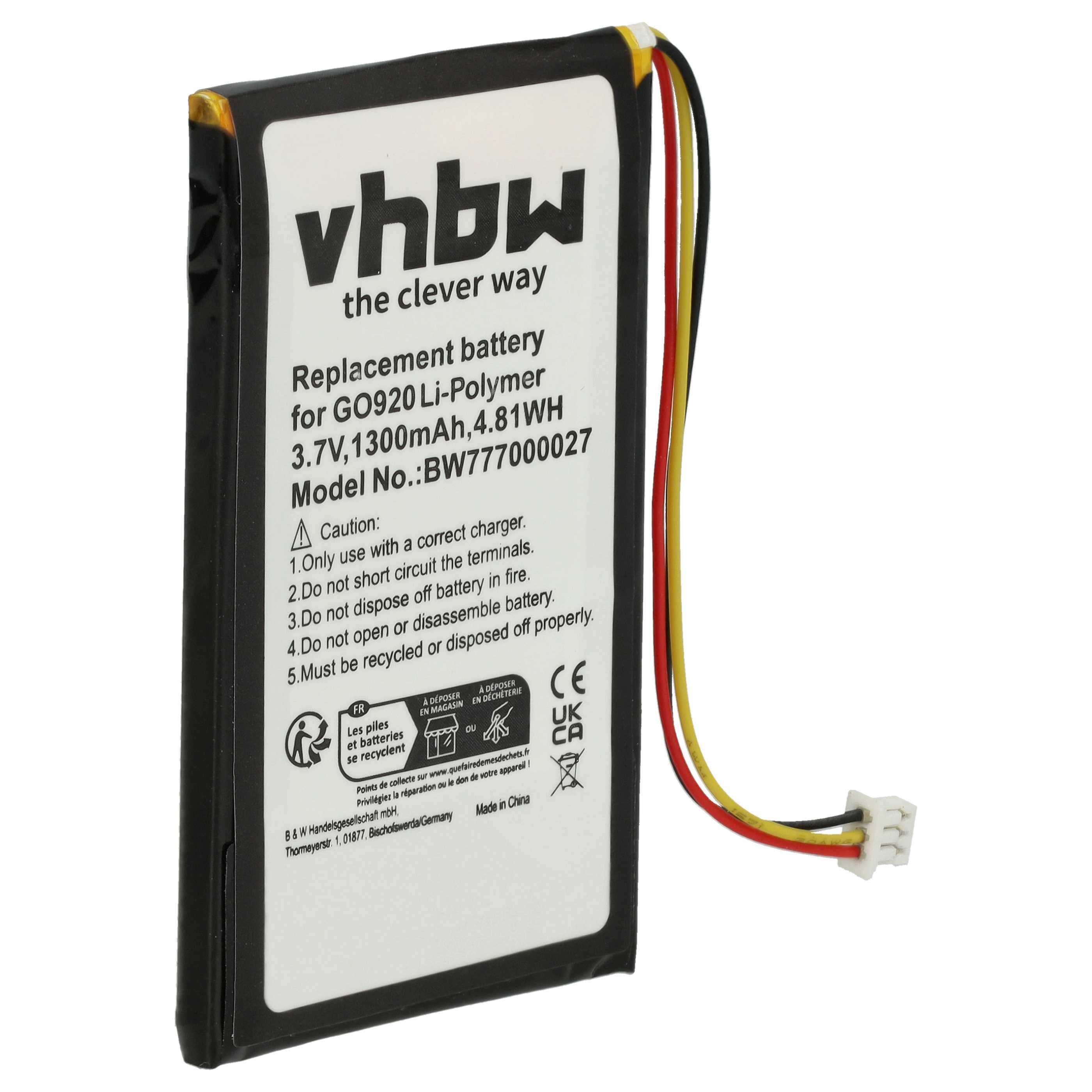 vhbw Akku kompatibel mit TomTom XL 330s, 330 GPS Navigation Navi (1300 mAh, 3,7 V, Li-Polymer)