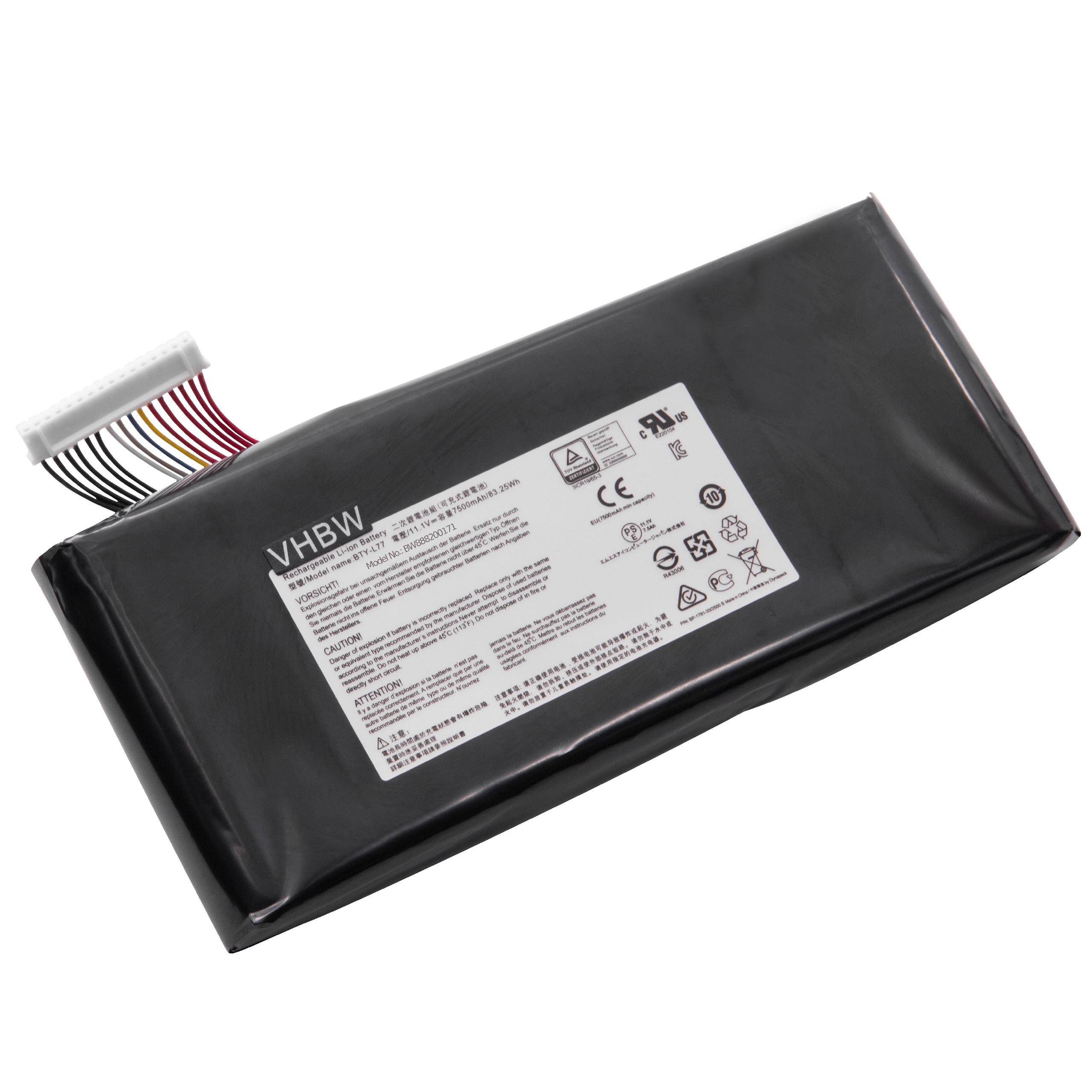 vhbw Akku kompatibel mit MSI GT72 2QE-805UK, GT72 2QE-807US, GT72 2QE-870XFR, GT72 2QE-871X Notebook (7500 mAh, 11,1 V, Li-Ion)