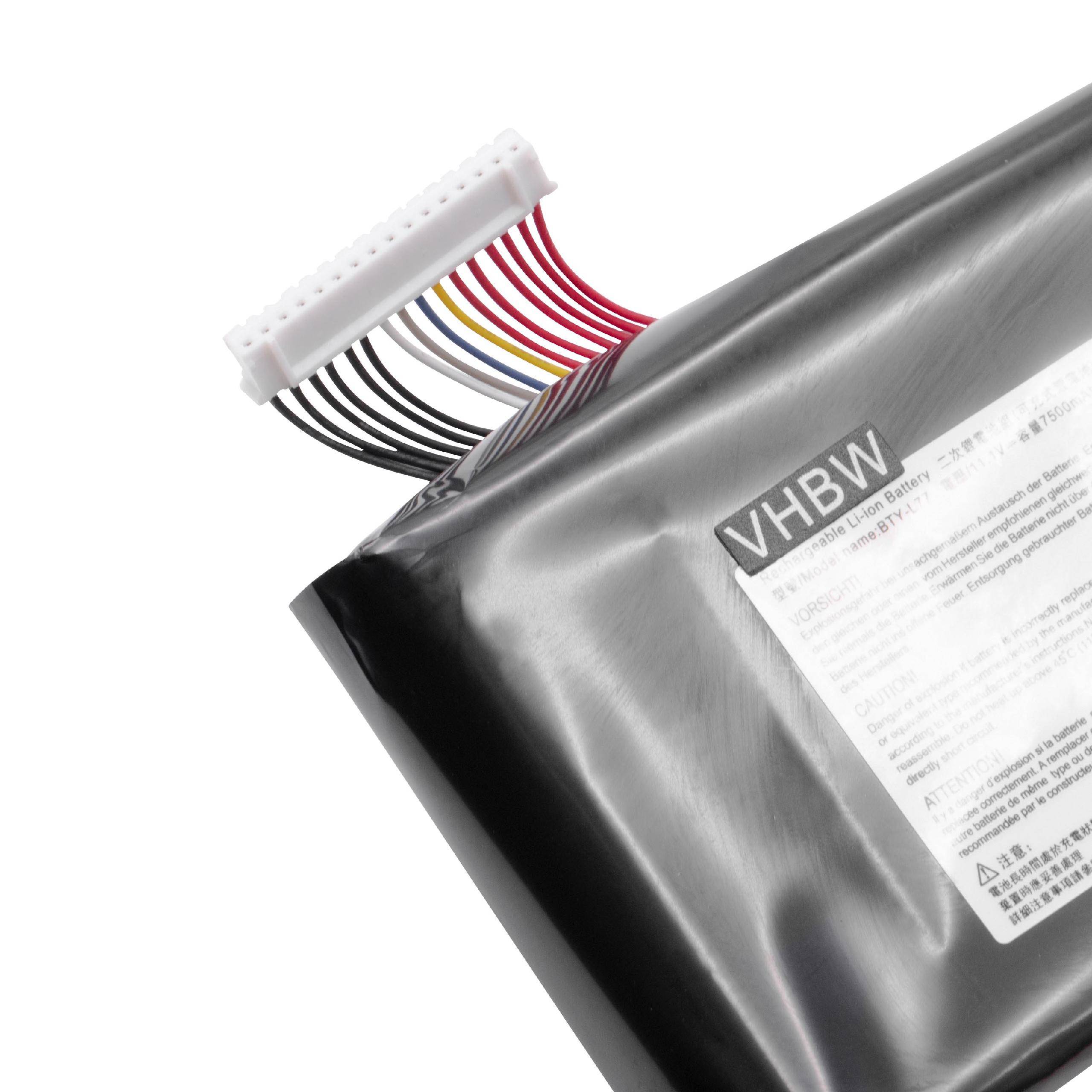 vhbw Akku kompatibel mit MSI GT72VR 7RD, GT72VR 7RD-462XES, GT72VR 7RD-462XES(9s7-178541-462) Notebook (7500mAh, 11,1V, Li-Ion)